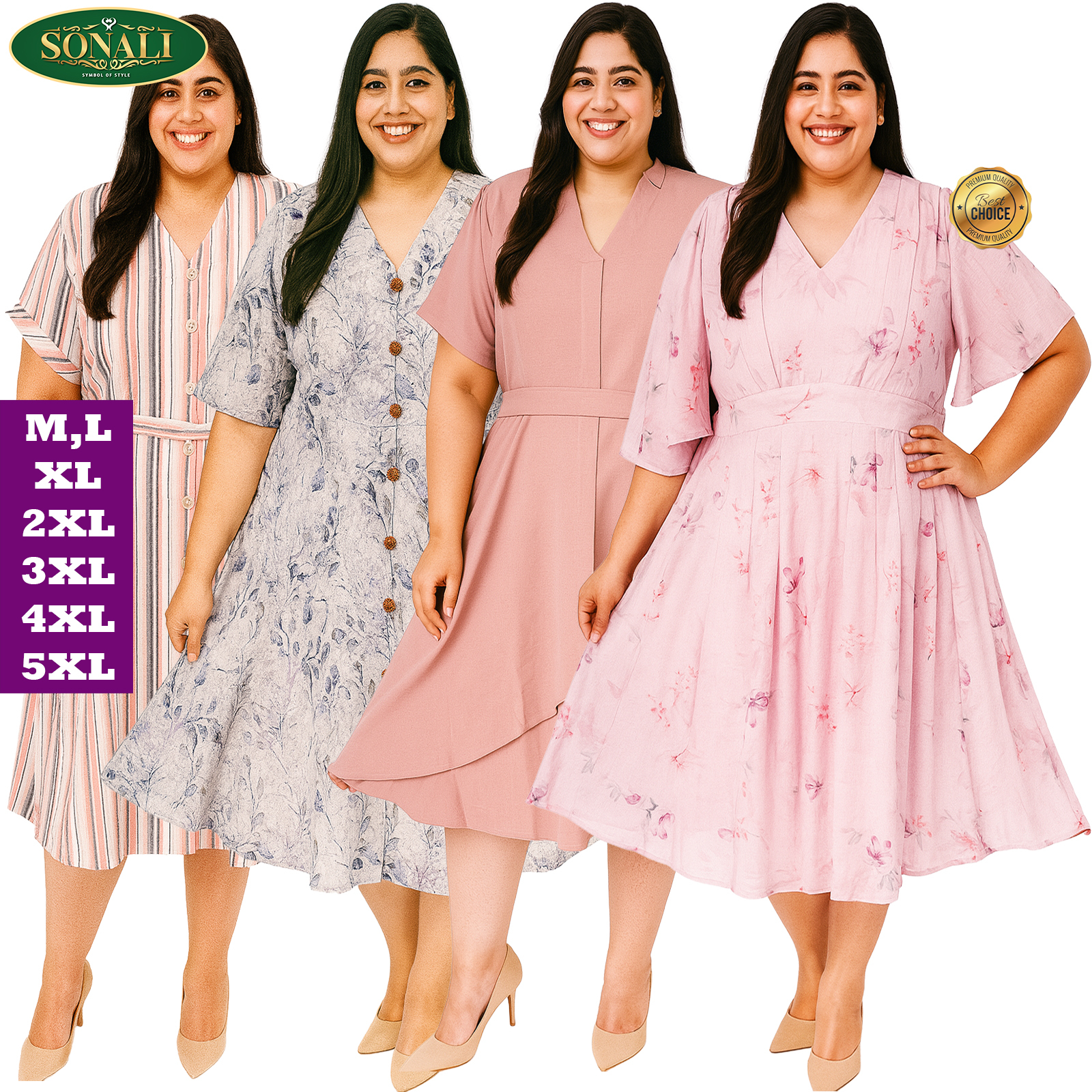 Sonali's Super Premier Quality Women's Dress wear One Piece Dresses - Plus Sizes (Refer Images for Style & Color)
