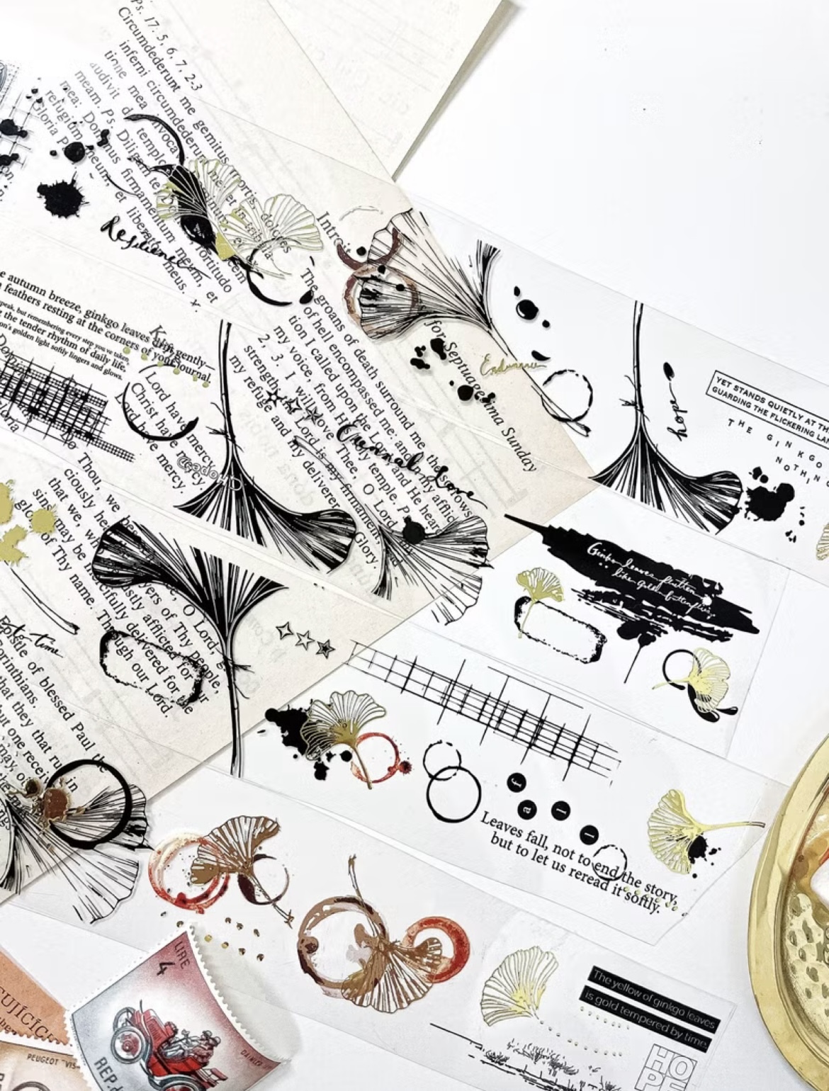 哈秋HA7UU．銀杏與漬 3.5cm立體燙金亮面PET膠帶 <整捲/分裝>