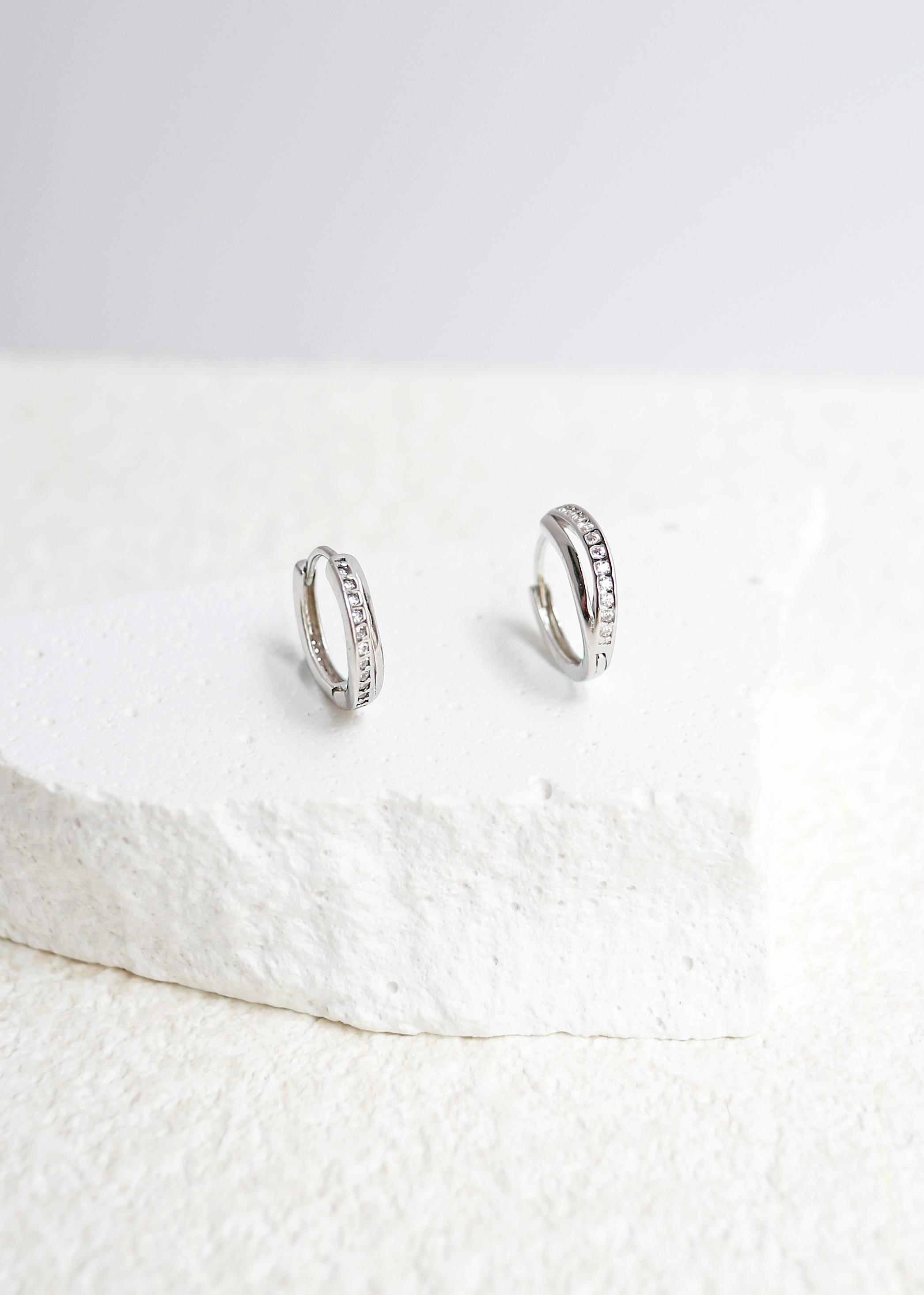 波浪排鑽純銀耳圈-銀