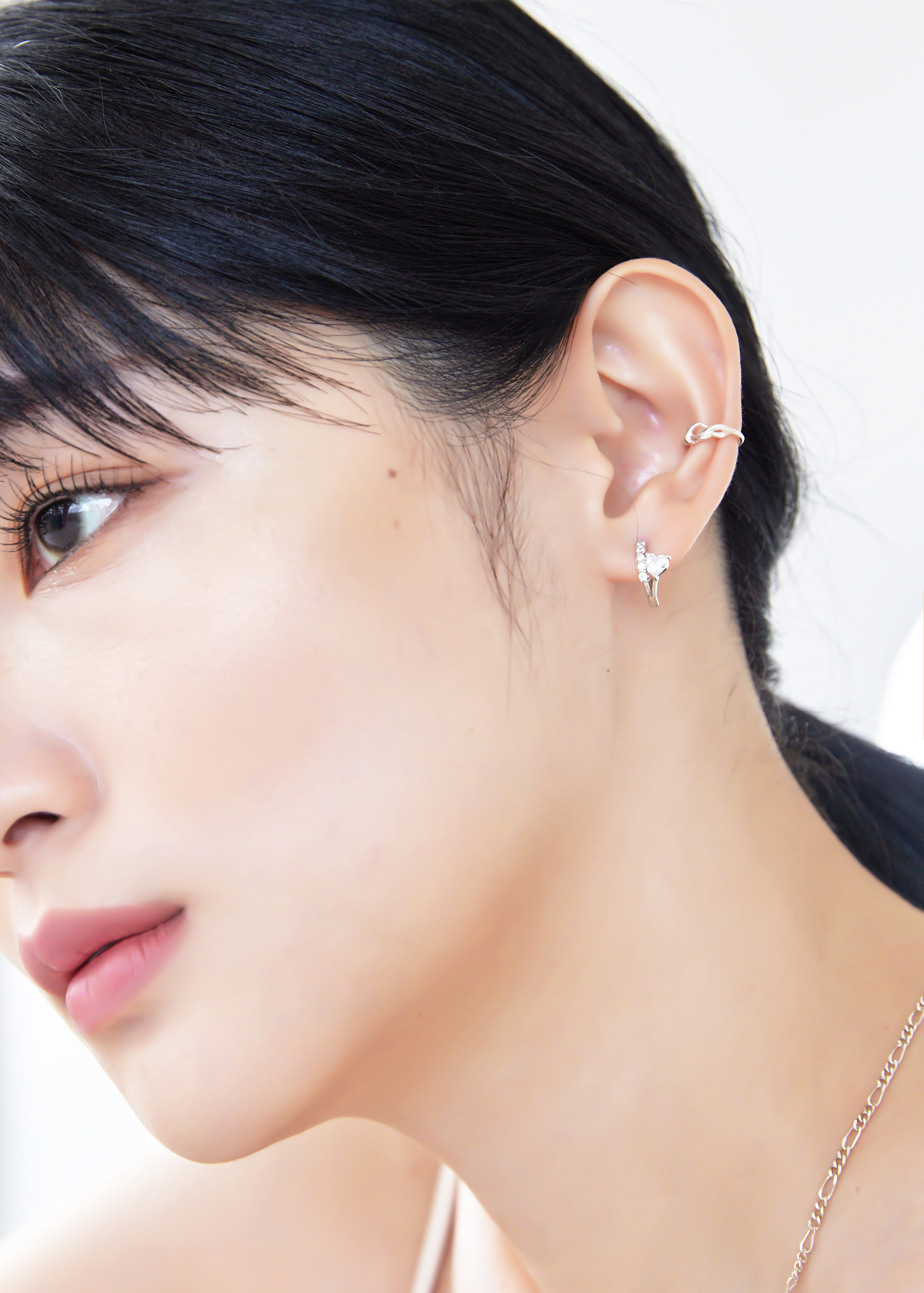 排鑽愛心純銀耳圈