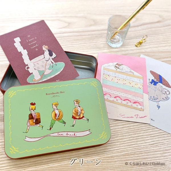 餅乾 綠色 鐵盒裡的明信片 ｜日本Kurahashirei