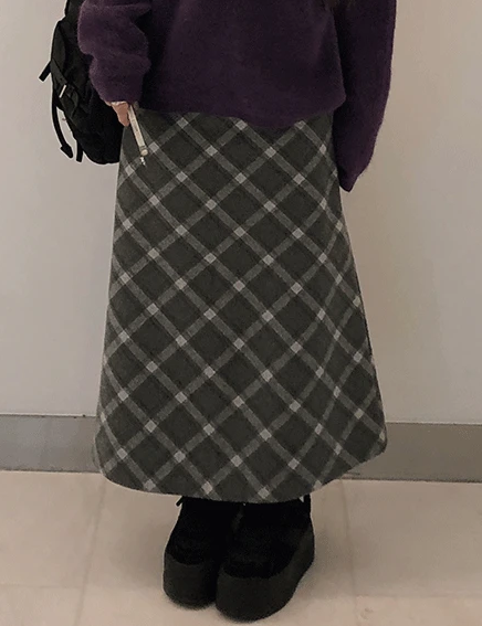 秋冬預訂｜羊毛A字格紋長裙