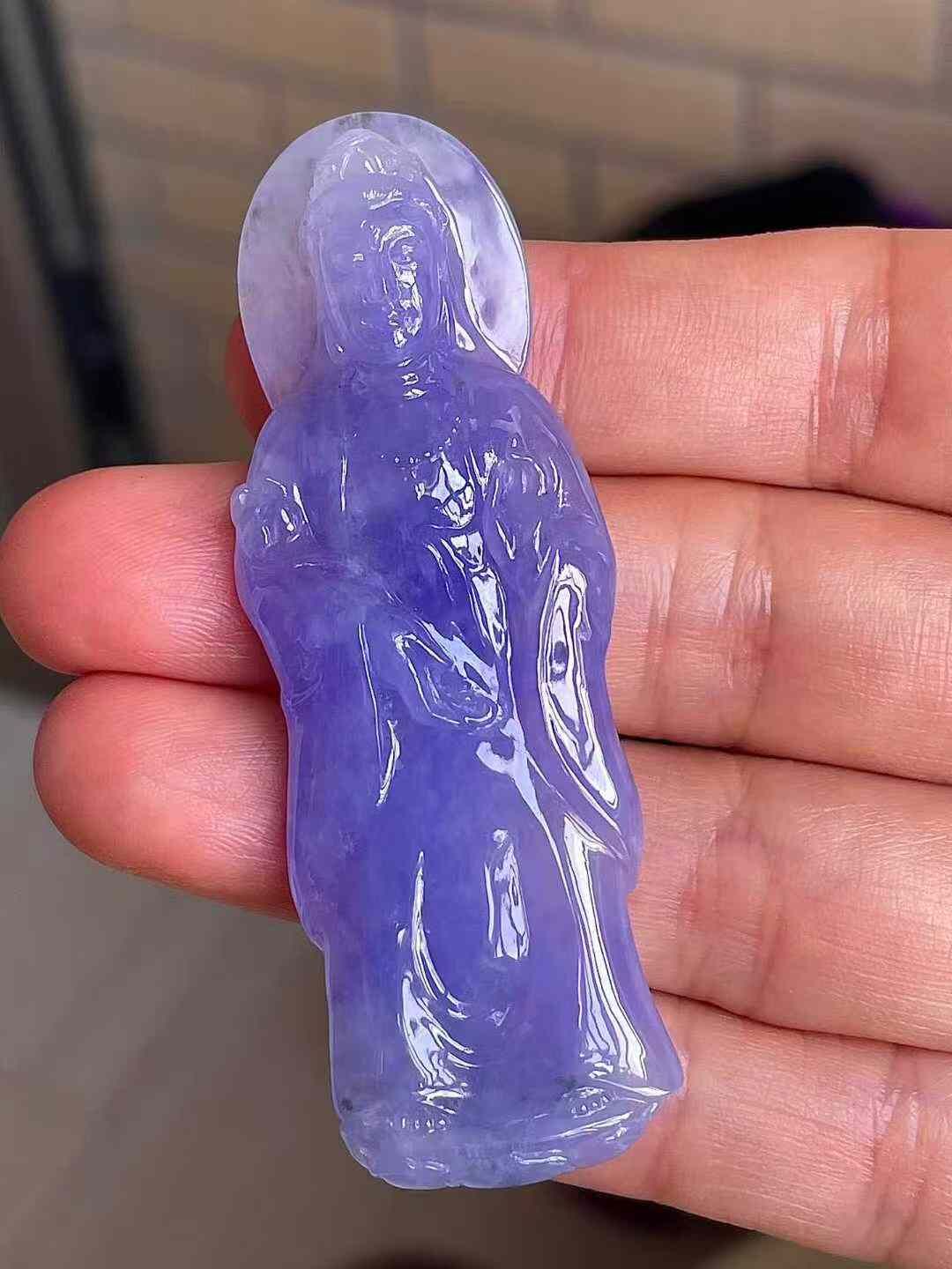 翡翠冰種紫羅蘭站觀音吊墜,天然翡翠A玉, 緬甸玉, Jade, Jadeite