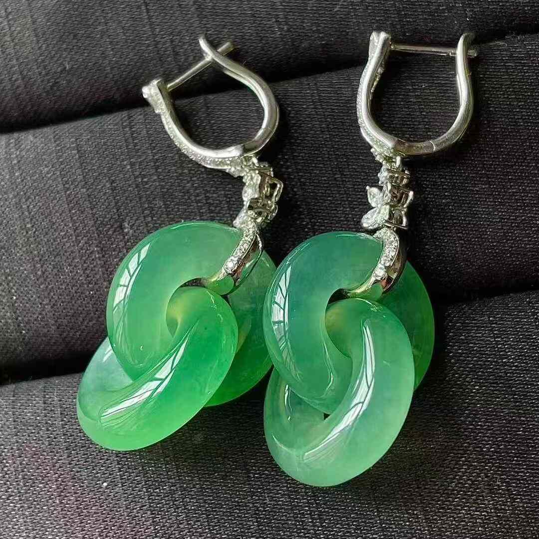 11225550 翡翠冰晴綠雙環耳墜