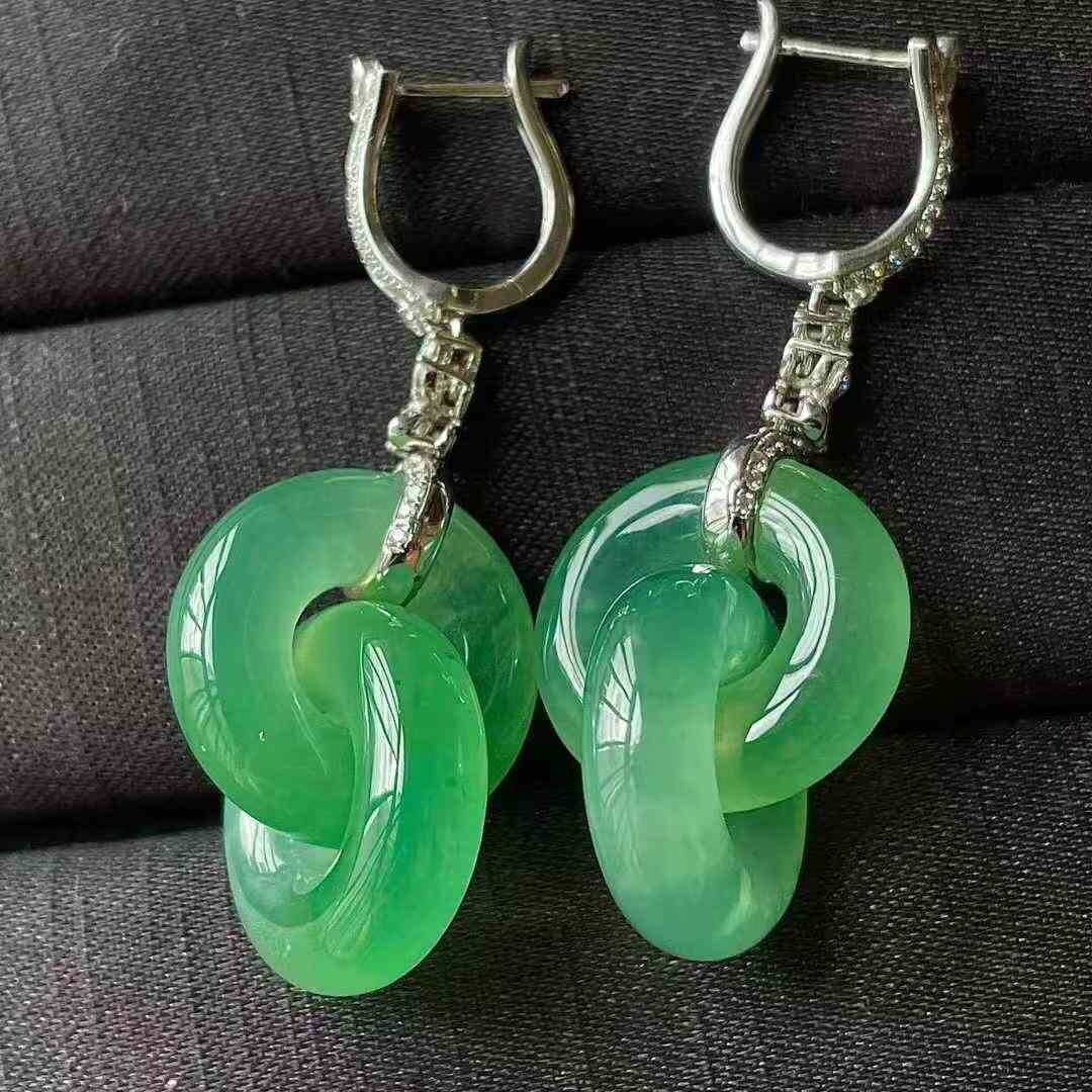 翡翠冰晴綠雙環耳墜,天然翡翠A玉, 緬甸玉, Jade, Jadeite