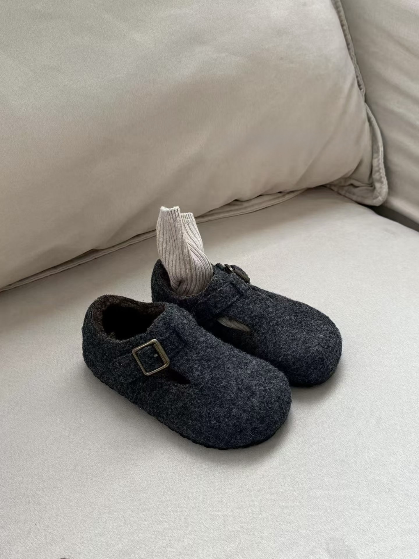 毛呢內裏毛毛勃肯鞋