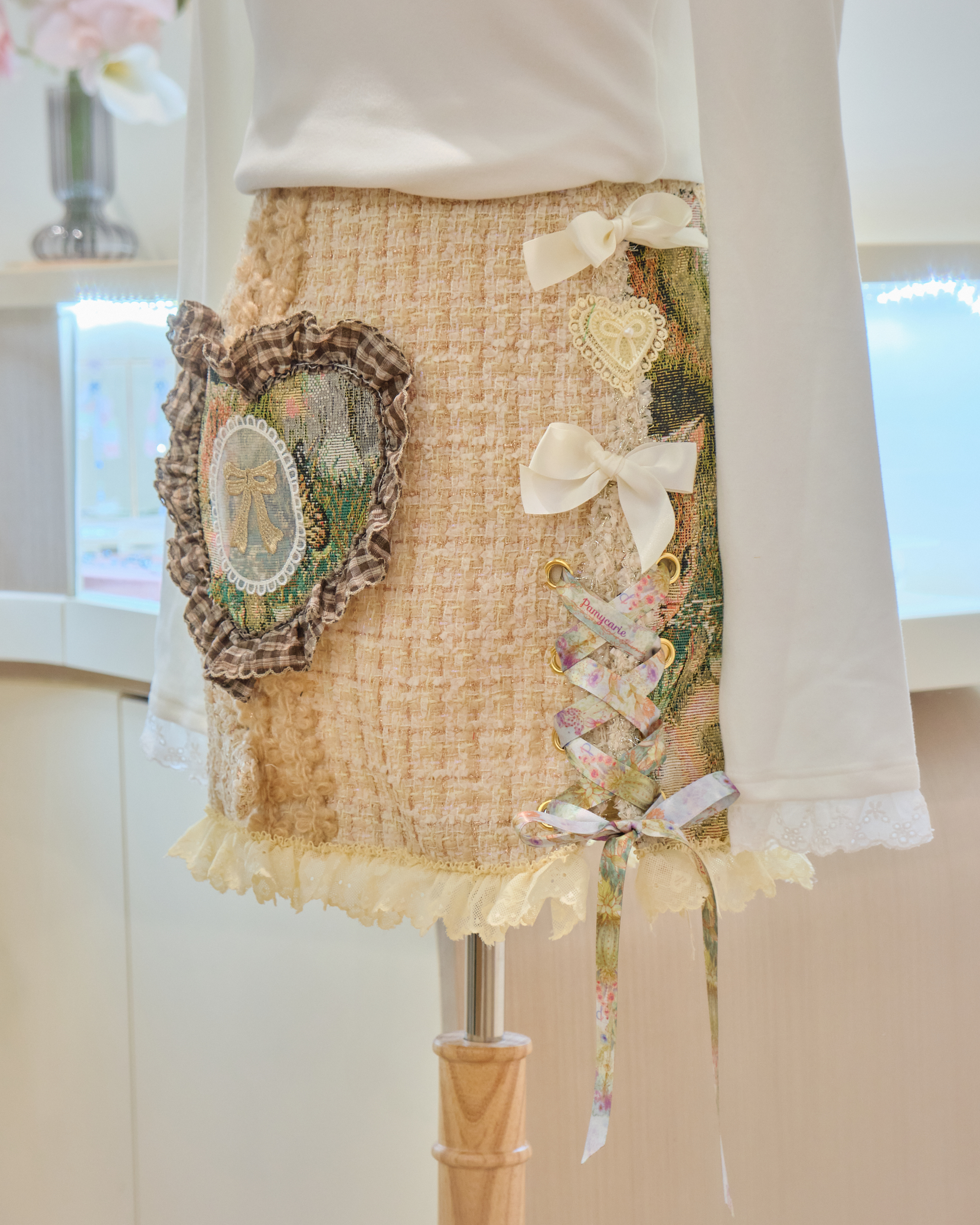 13210 Fairycore Tweed Mini Skirt with Ribbon Lacing