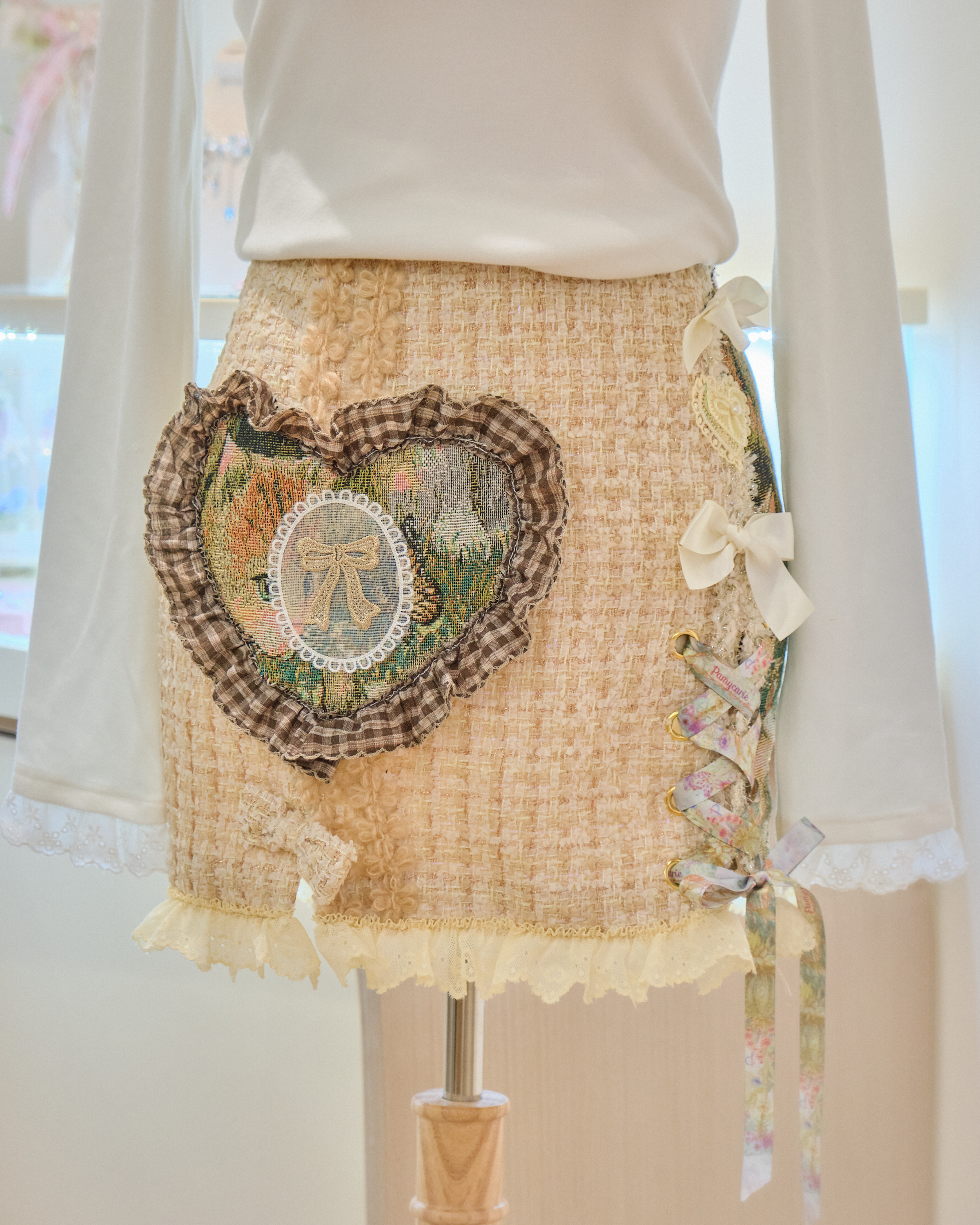 13210 Fairycore Tweed Mini Skirt with Ribbon Lacing