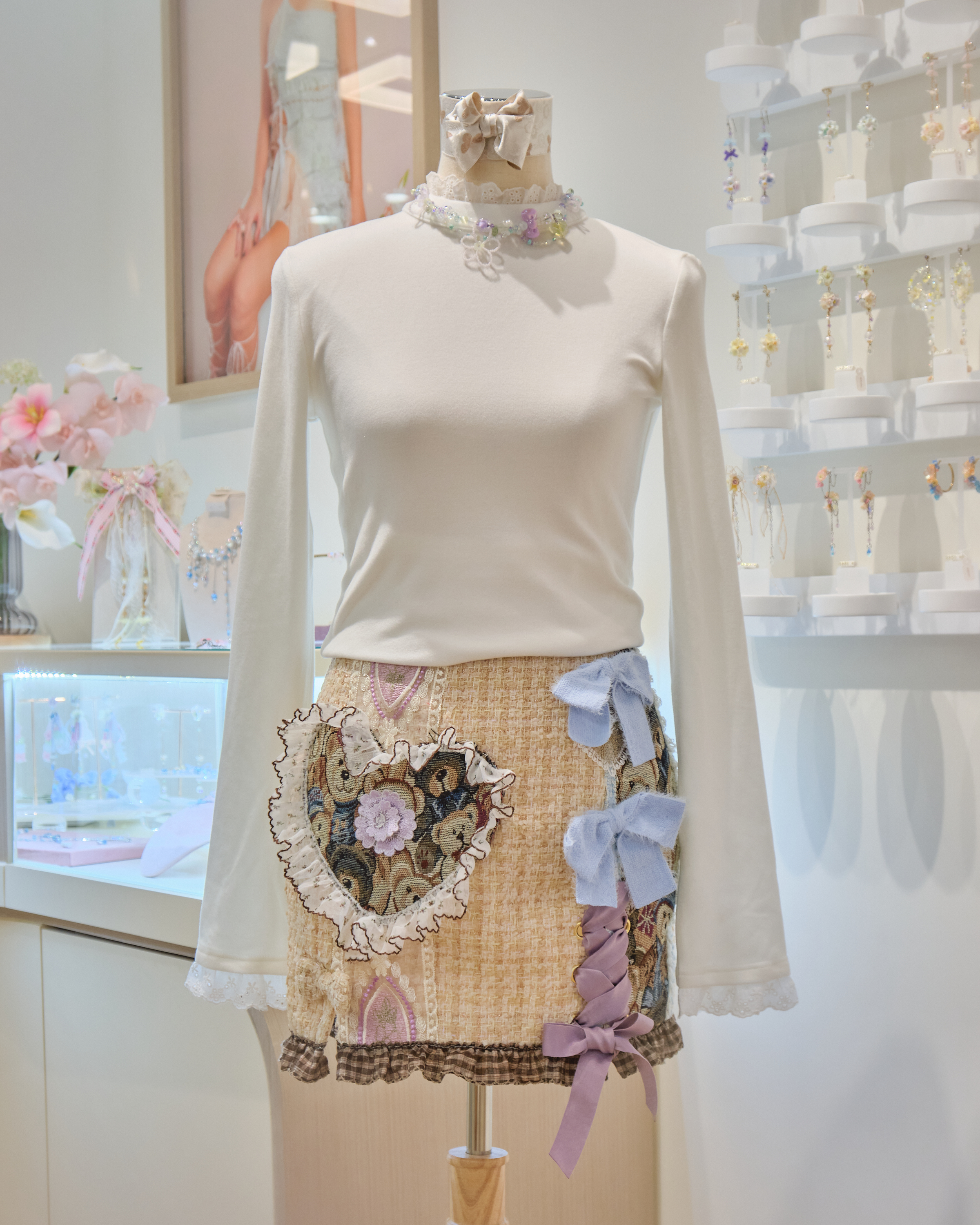 13209 Fairycore Tweed Mini Skirt with Ribbon Lacing