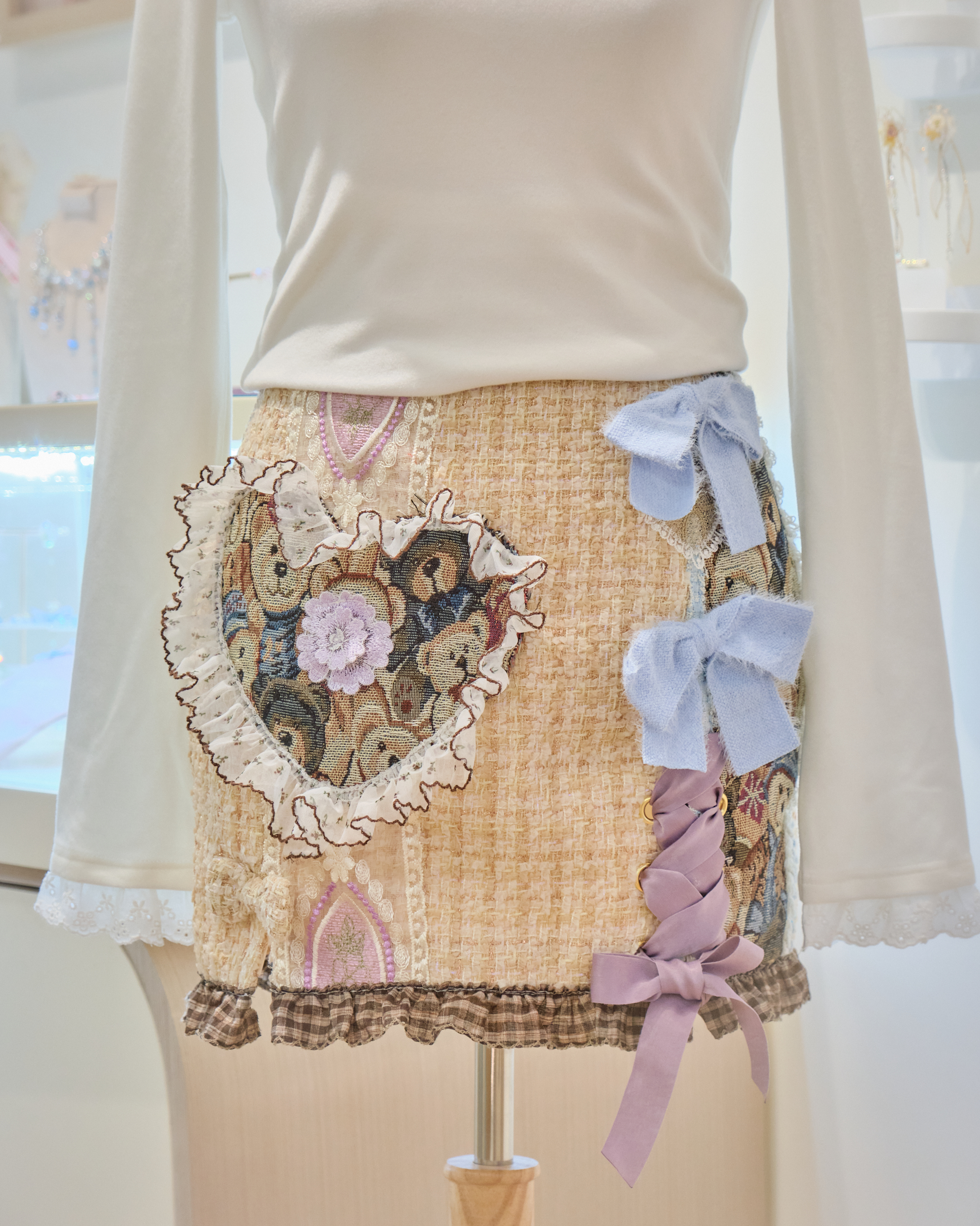 13209 Fairycore Tweed Mini Skirt with Ribbon Lacing