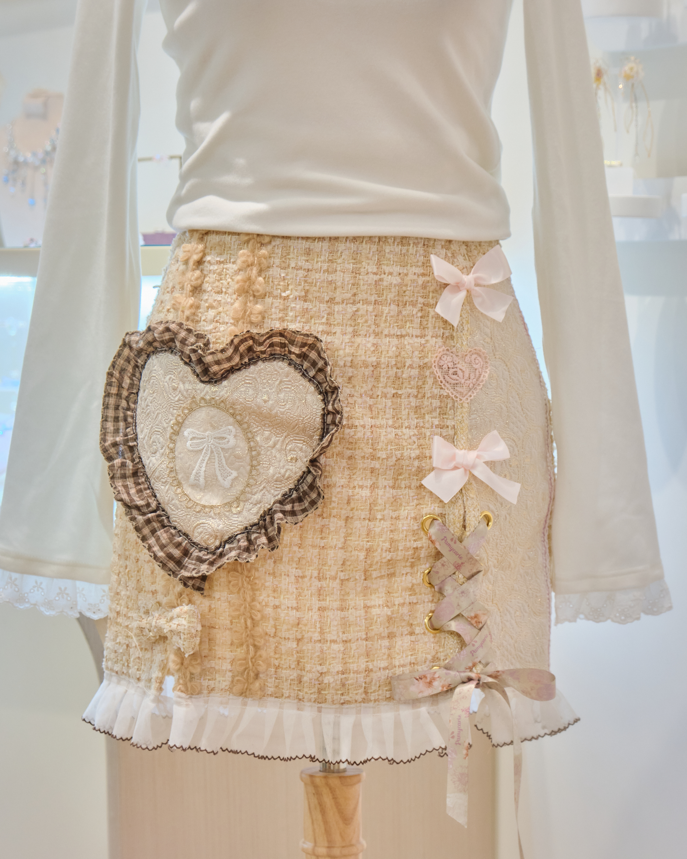 13208 Fairycore Tweed Mini Skirt with Ribbon Lacing
