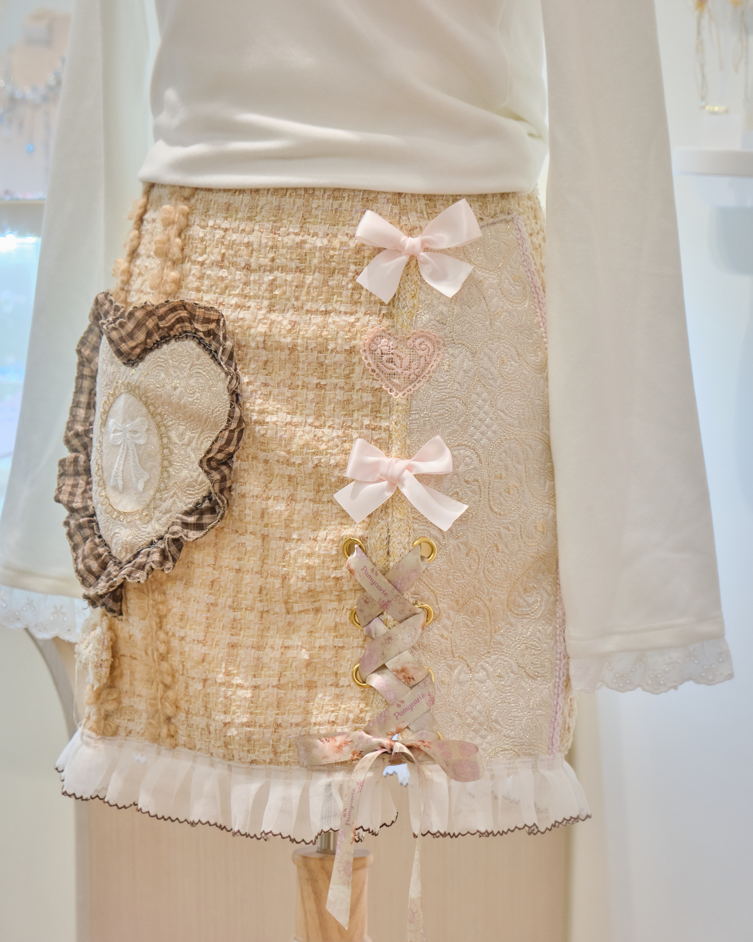 13208 Fairycore Tweed Mini Skirt with Ribbon Lacing