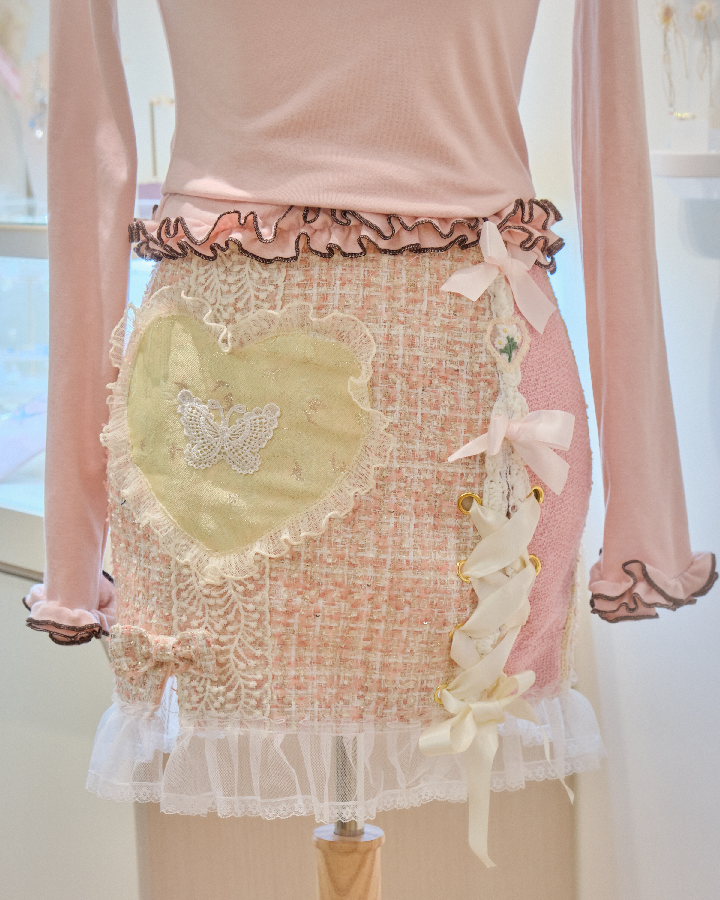 13207 Fairycore Tweed Mini Skirt with Ribbon Lacing