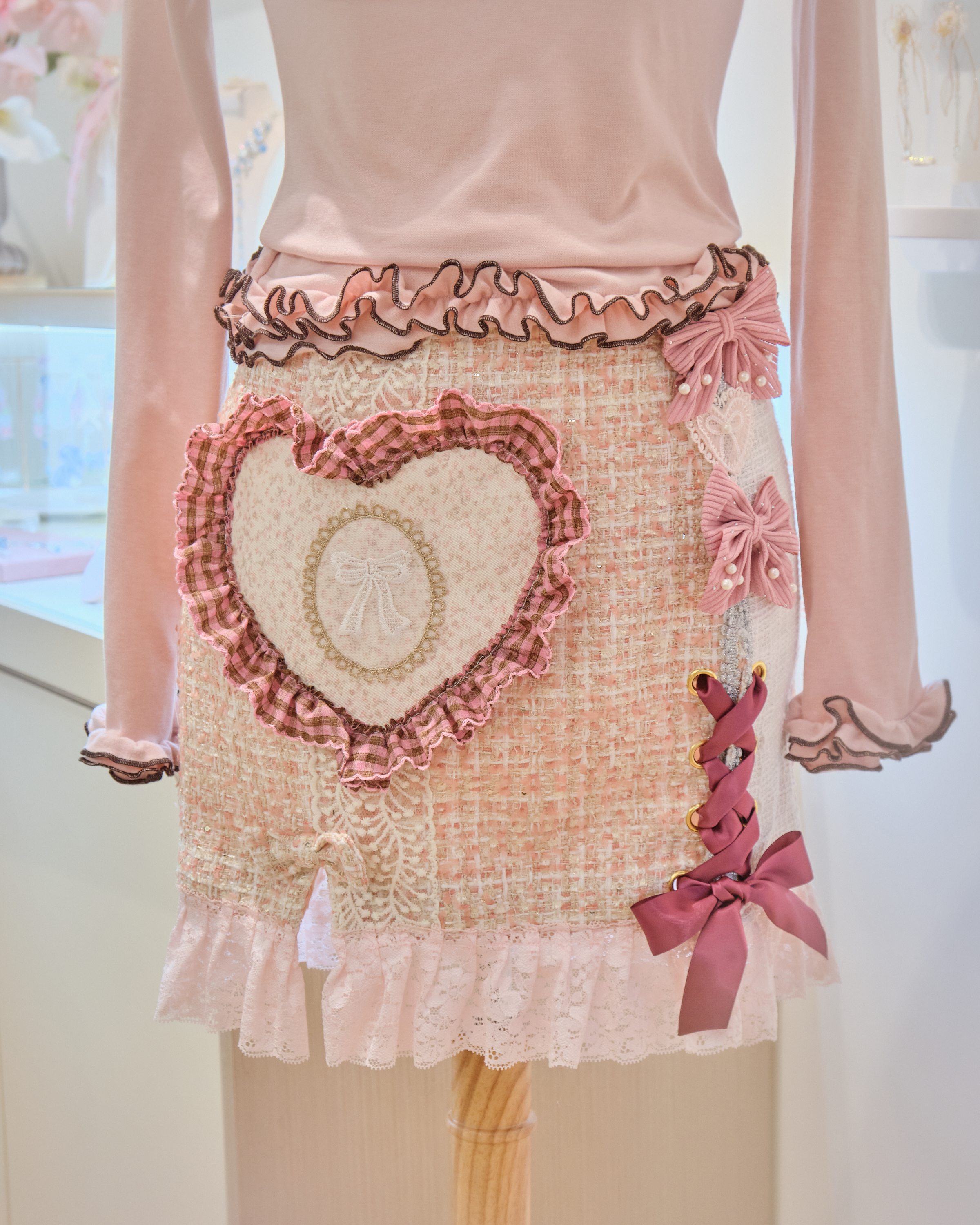 13205 Fairycore Tweed Mini Skirt with Ribbon Lacing