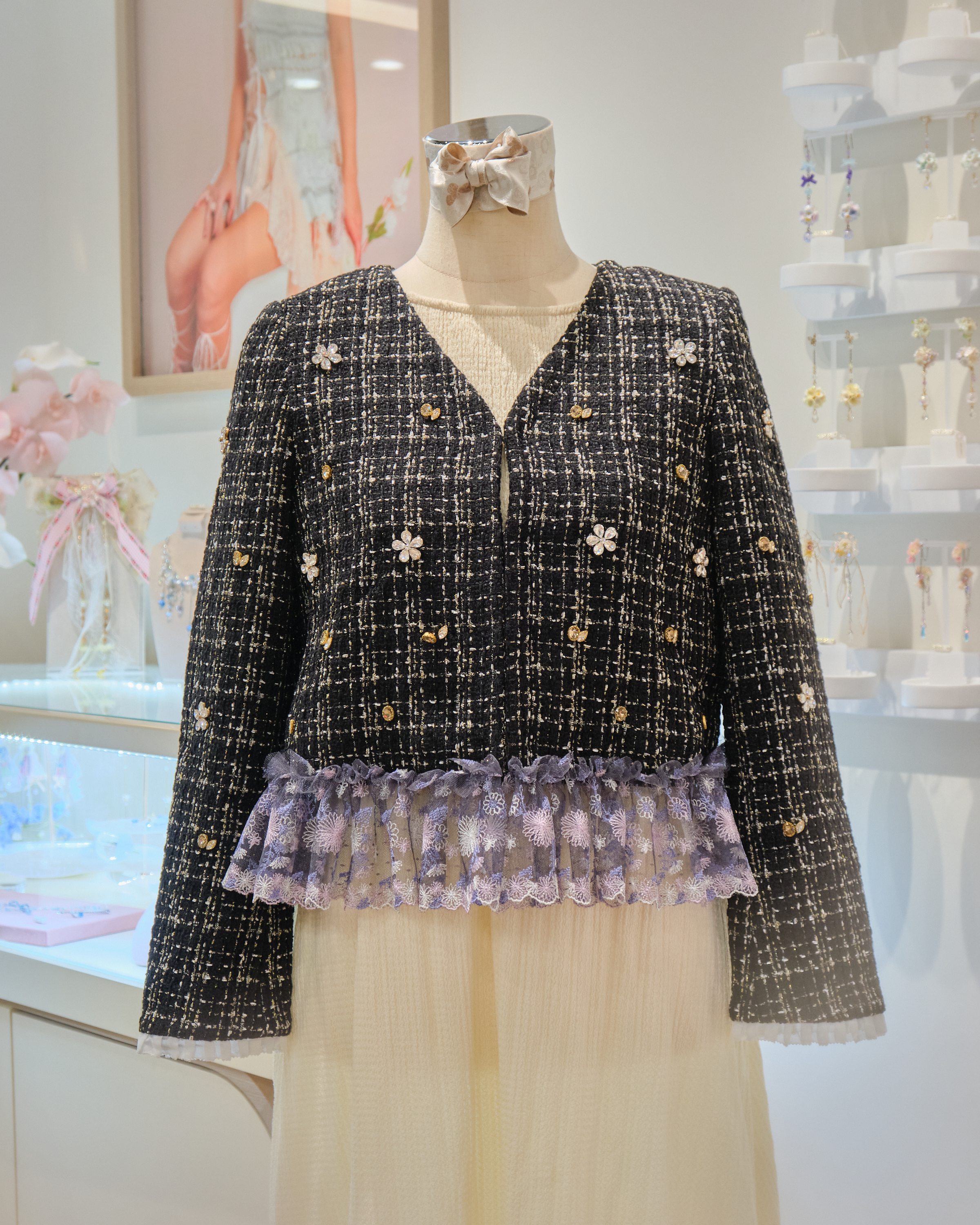 13204 Bow-Embellished Tweed Jacket