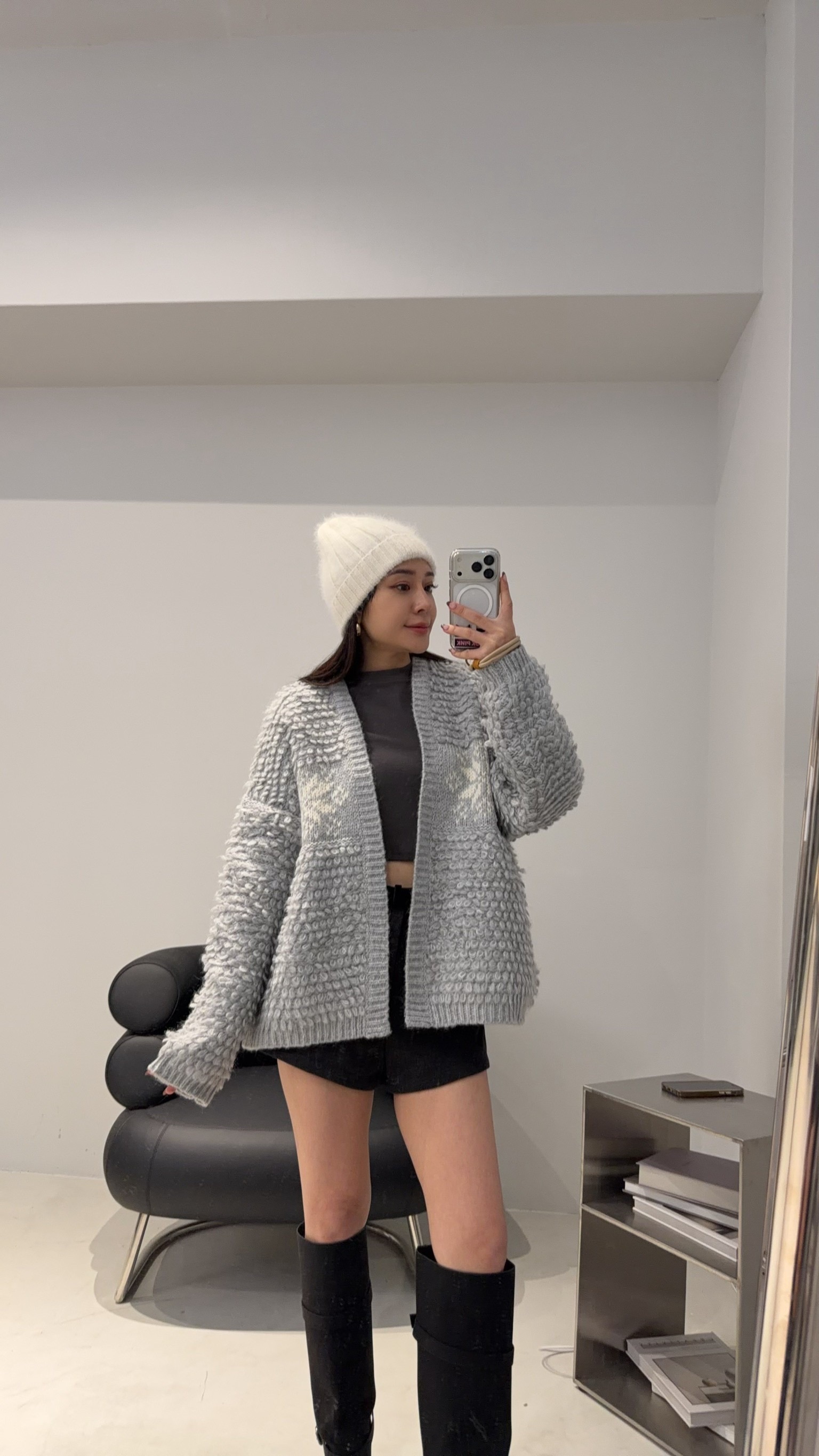 （現貨）#AF09 可可愛愛雪花圈圈外套(杏/灰)