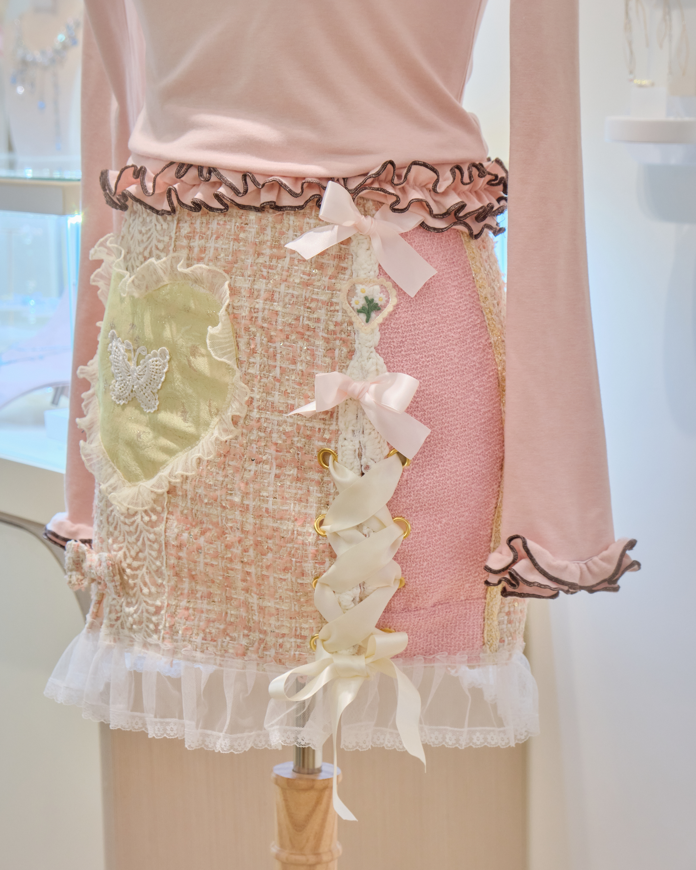 13207 Fairycore Tweed Mini Skirt with Ribbon Lacing