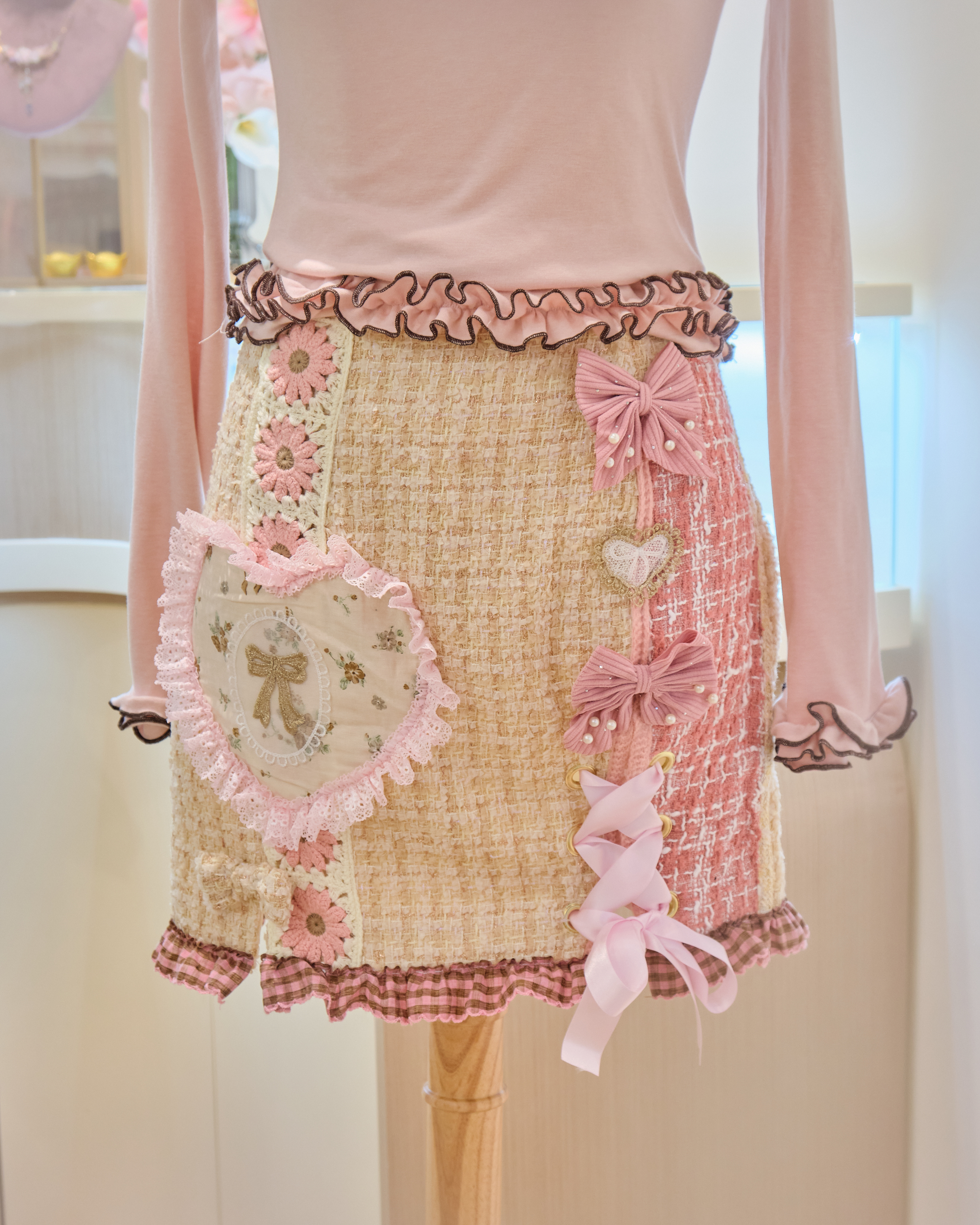 13206 Fairycore Tweed Mini Skirt with Ribbon Lacing