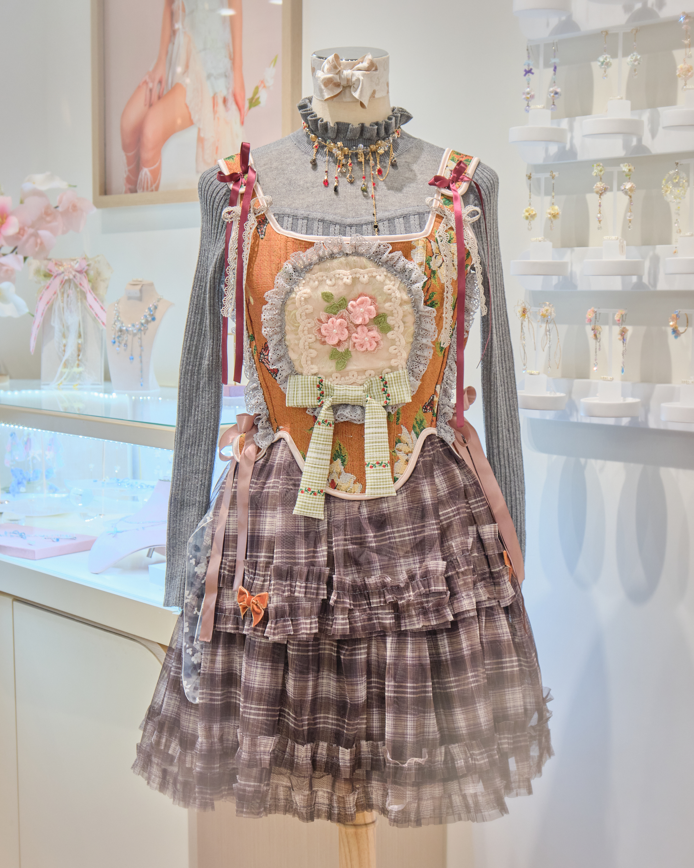 13191 Frosted Laceheart Plaid Corset Dress