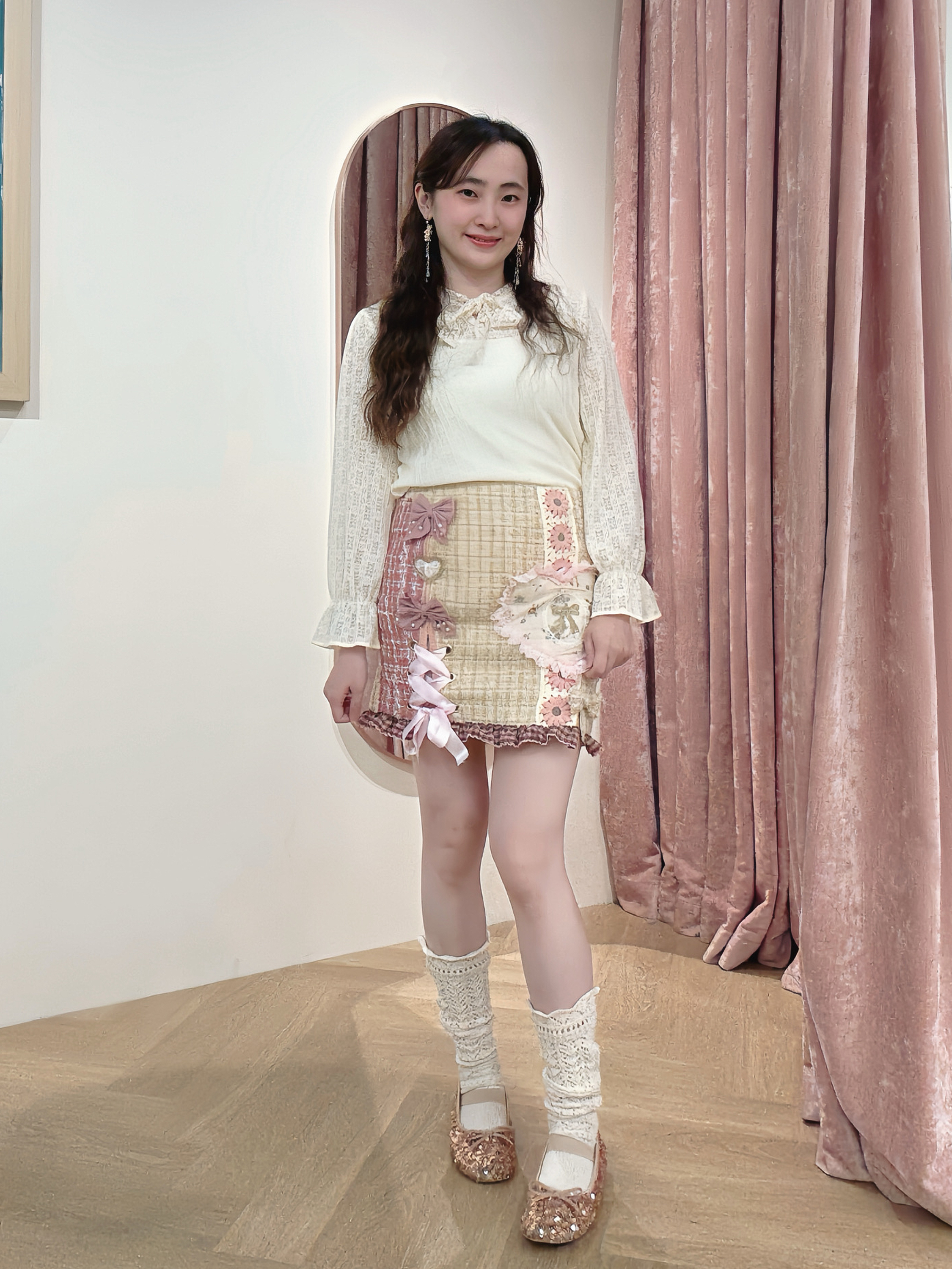 13206 Fairycore Tweed Mini Skirt with Ribbon Lacing