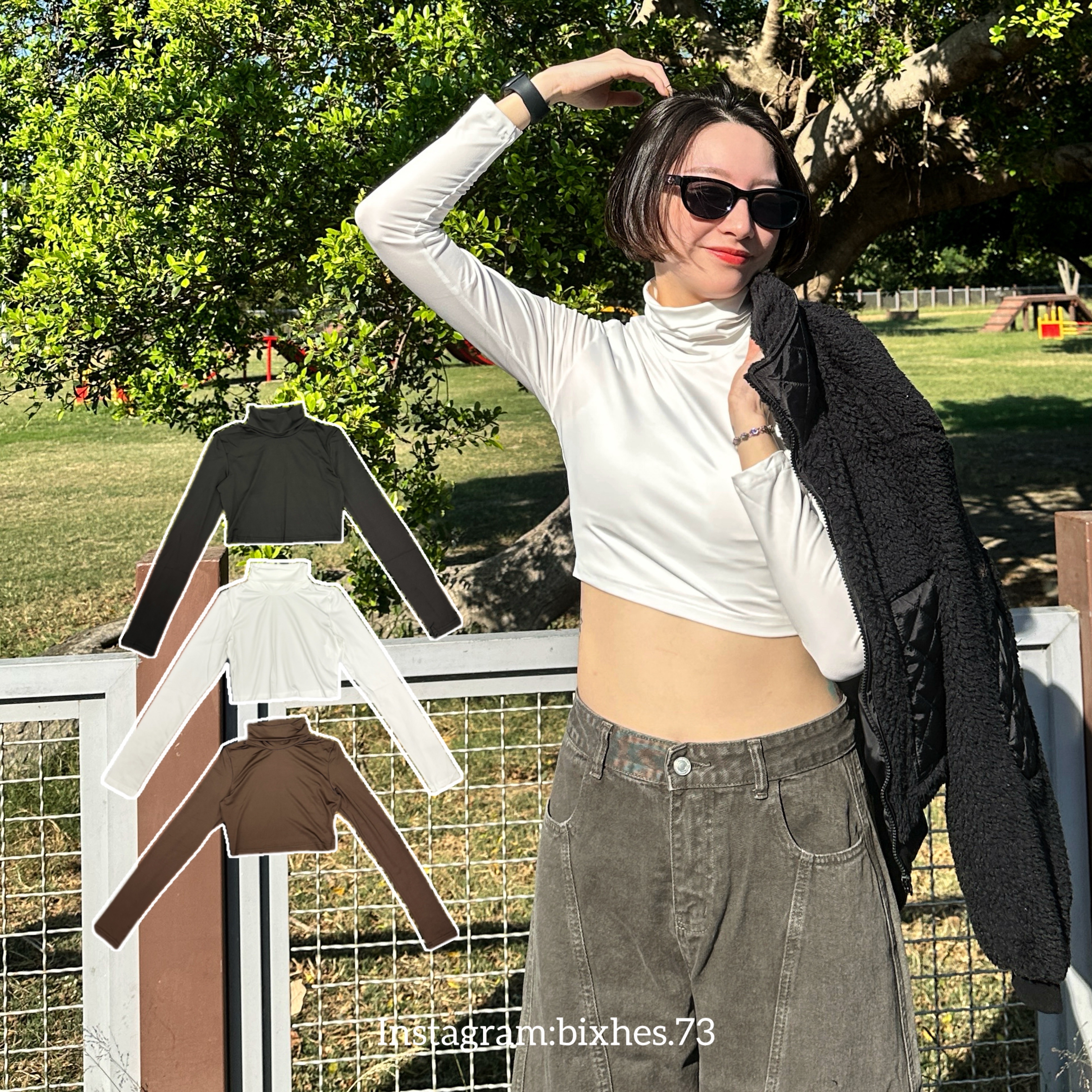 高領滑面短版長T(B00018)