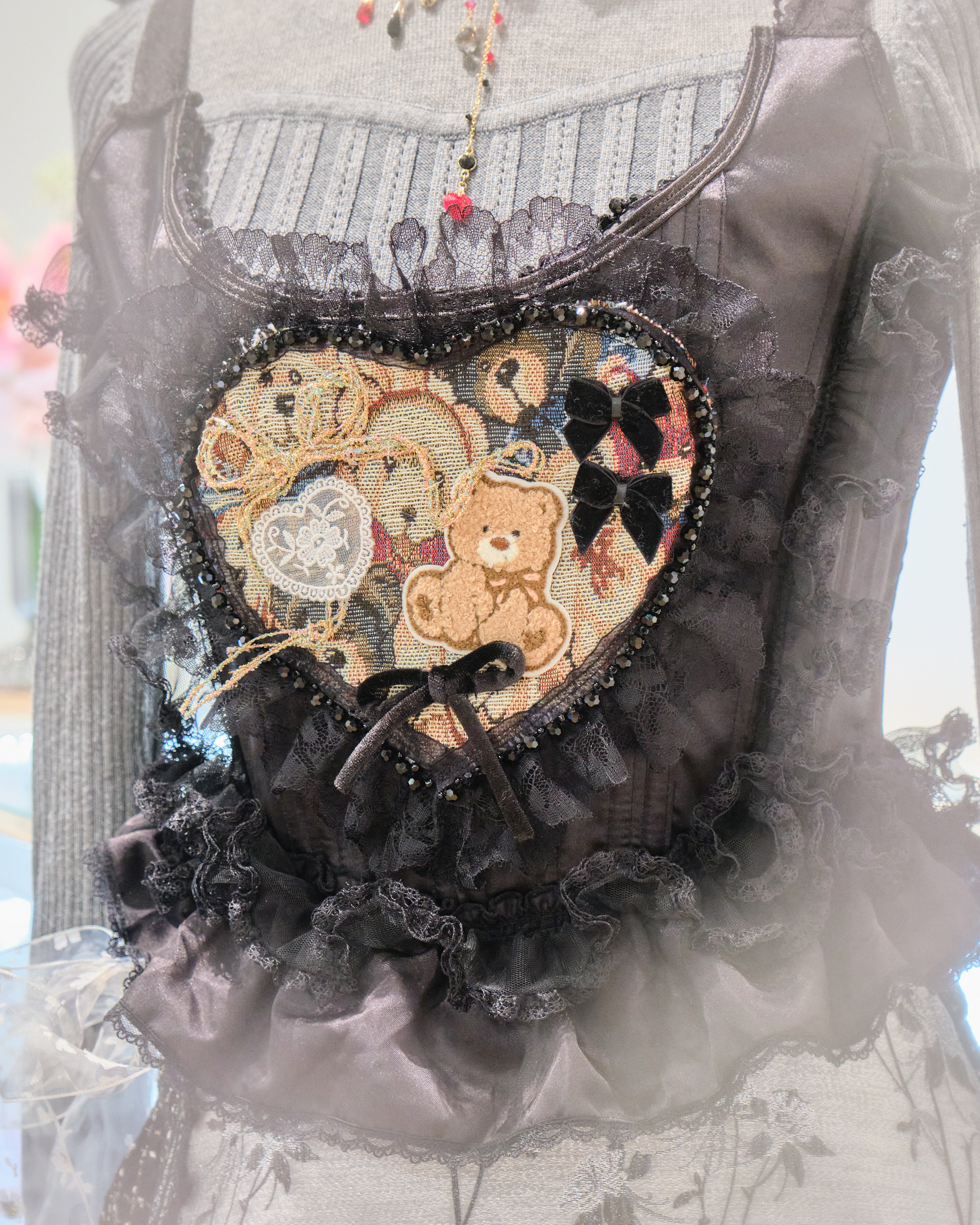 13189 Cherry-Snow Embroidered Heart Corset