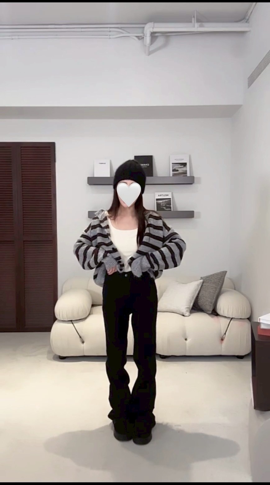 (現貨)#AF48 撞色條紋毛衣(灰/杏)