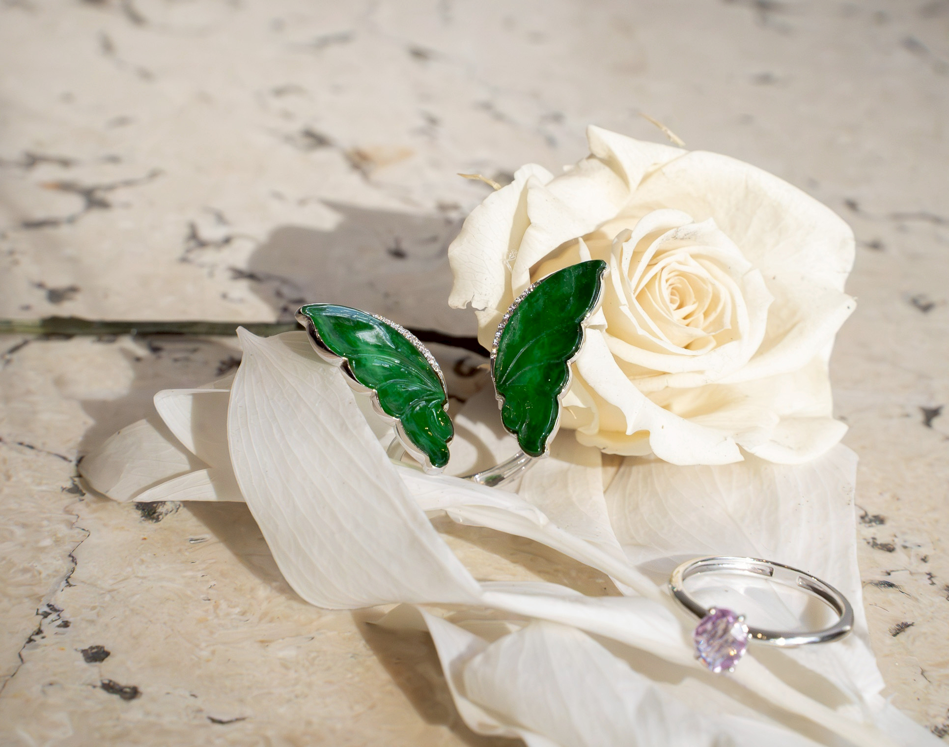 （特價）粉色祝福 蝴蝶翡翠套戒