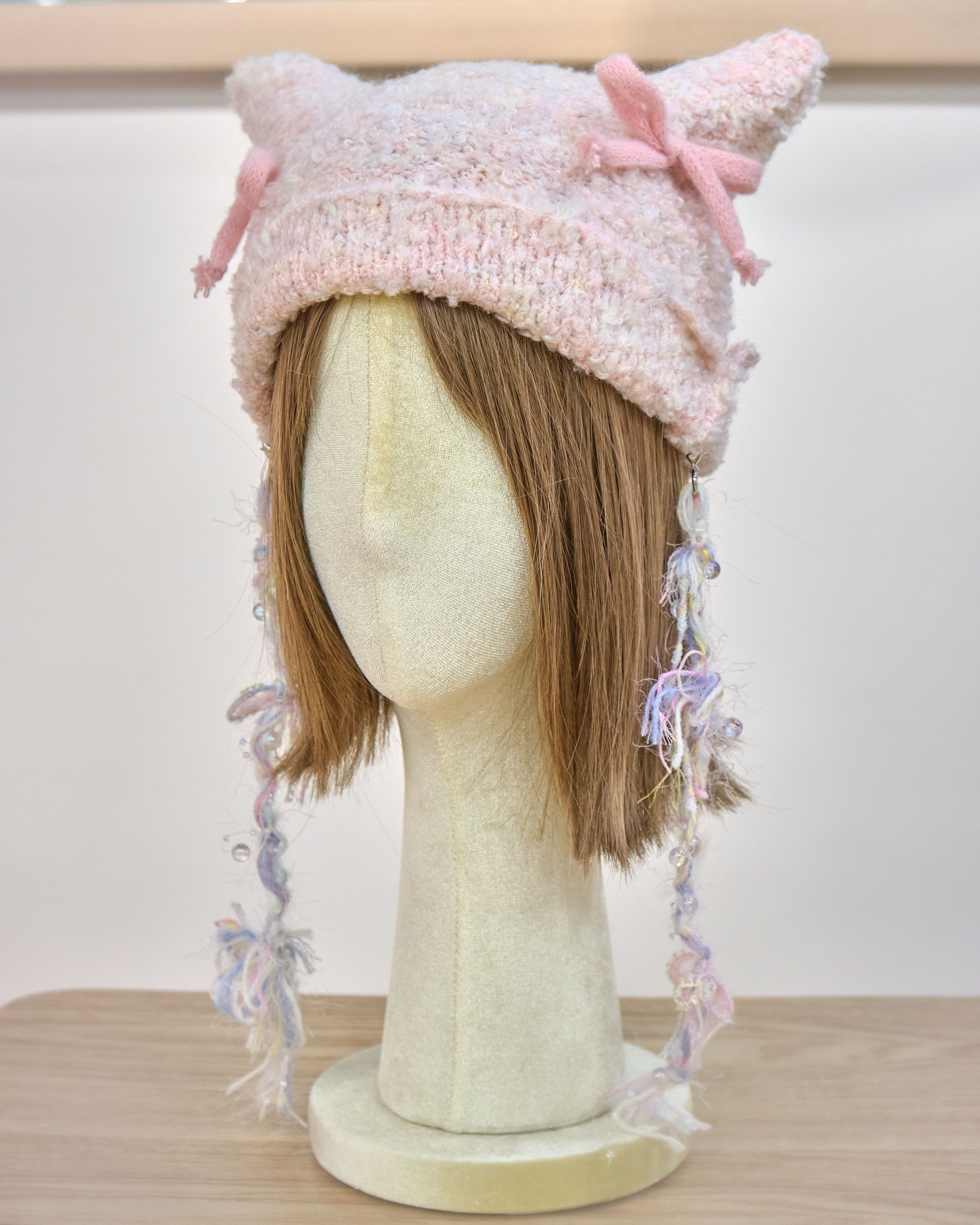 13172 Hand Knitted Frost-Cherry Cat-Ear Dreamweaver Beanie