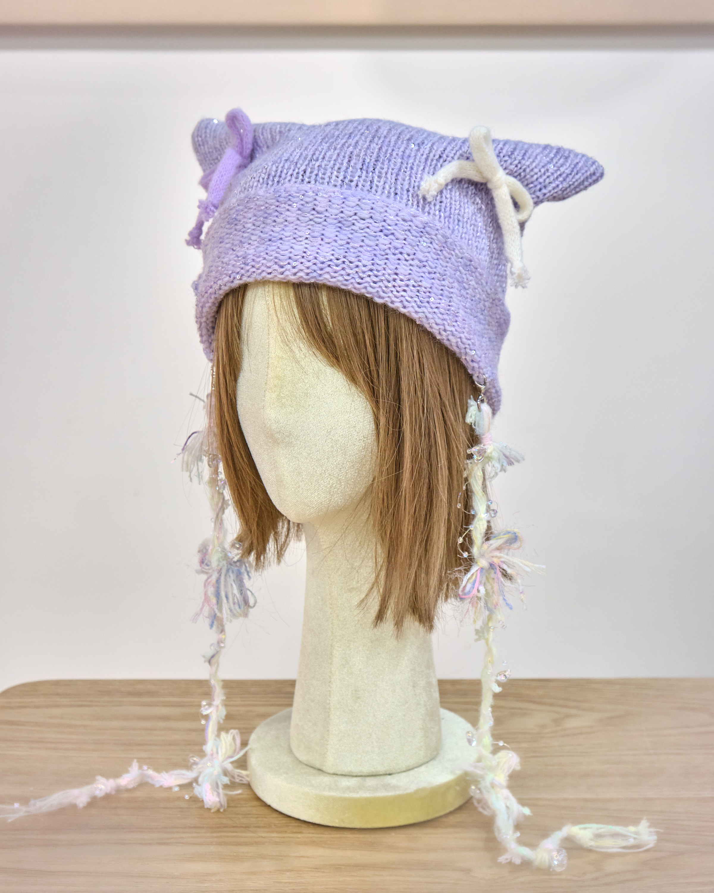 13170 Hand Knitted Frost-Cherry Cat-Ear Dreamweaver Beanie