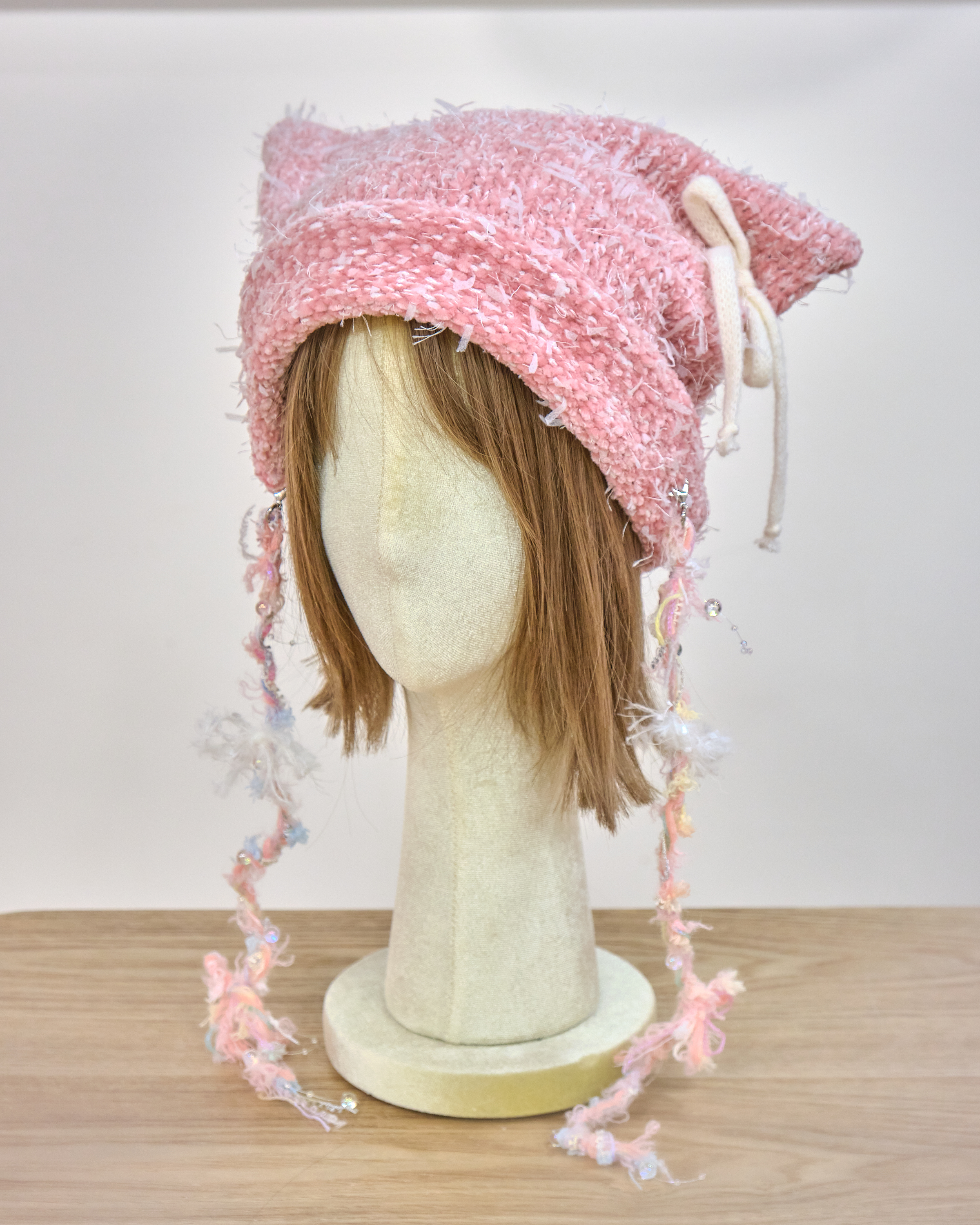 13169 Hand Knitted Frost-Cherry Cat-Ear Dreamweaver Beanie