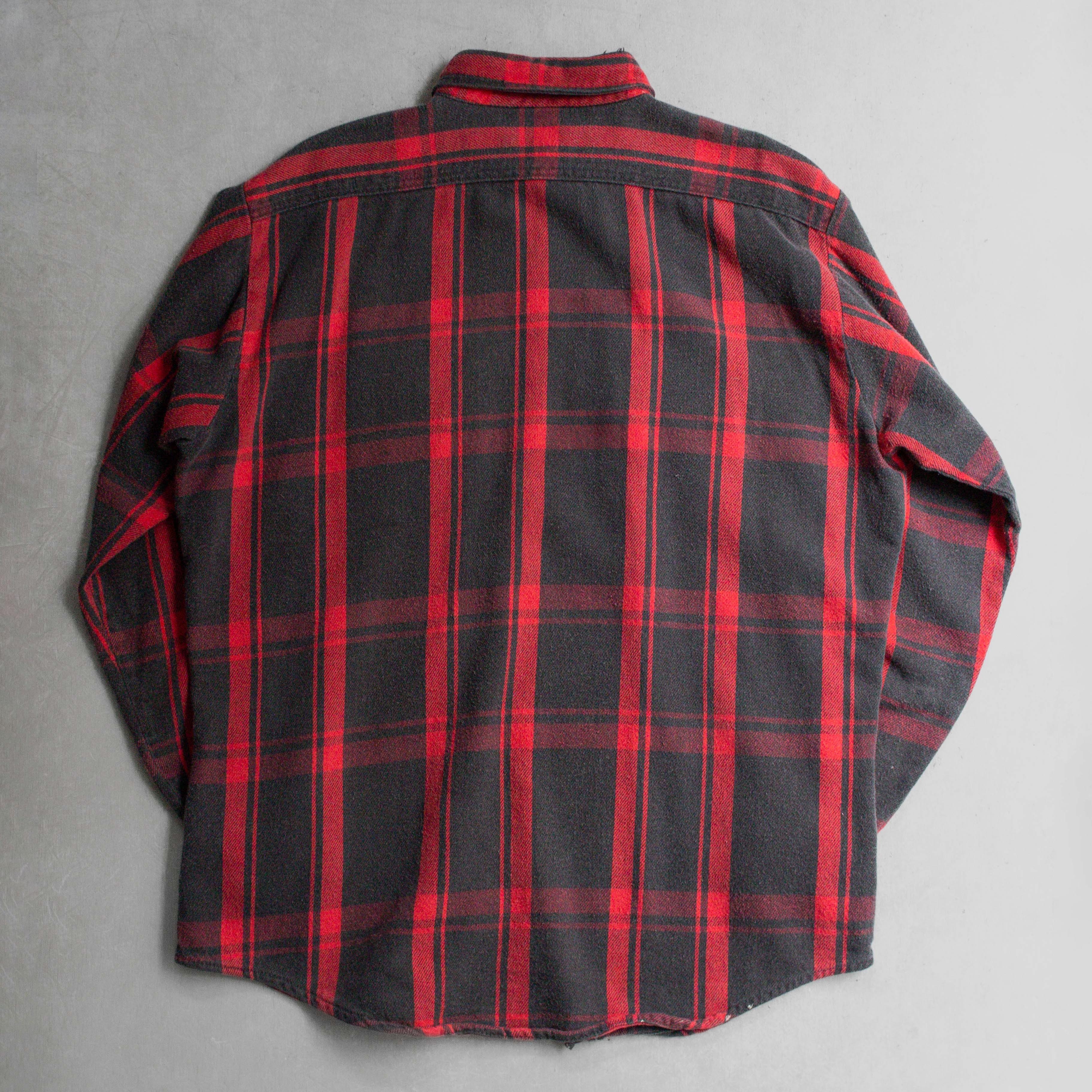 70-80S FIVE BROTHER HEAVY FLANNEL 美國製 紅黑 格紋 法蘭絨 長袖 襯衫
