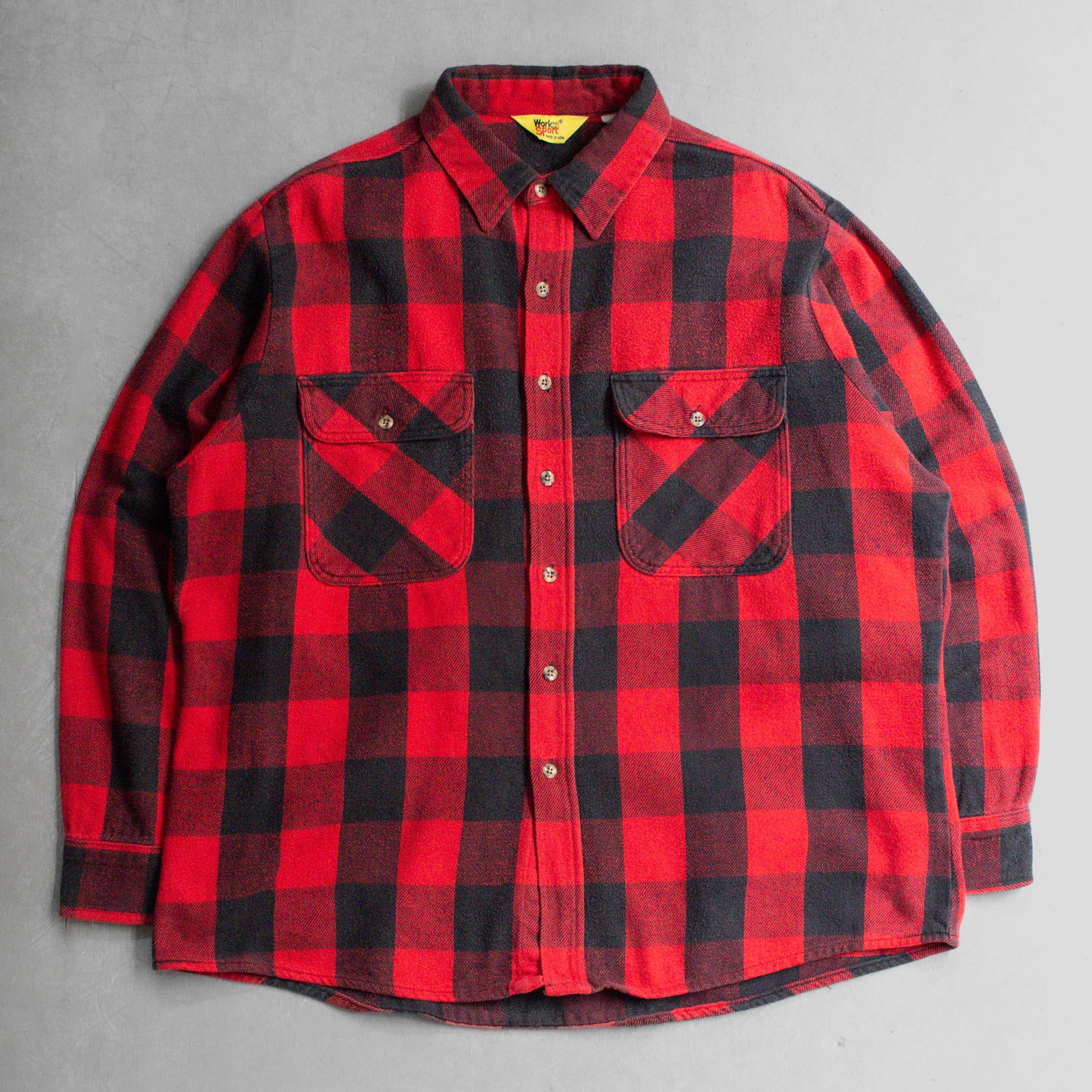 80S WORK N SPORT HEAVY FLANNEL 美國製 紅黑 格紋 法蘭絨 長袖 襯衫