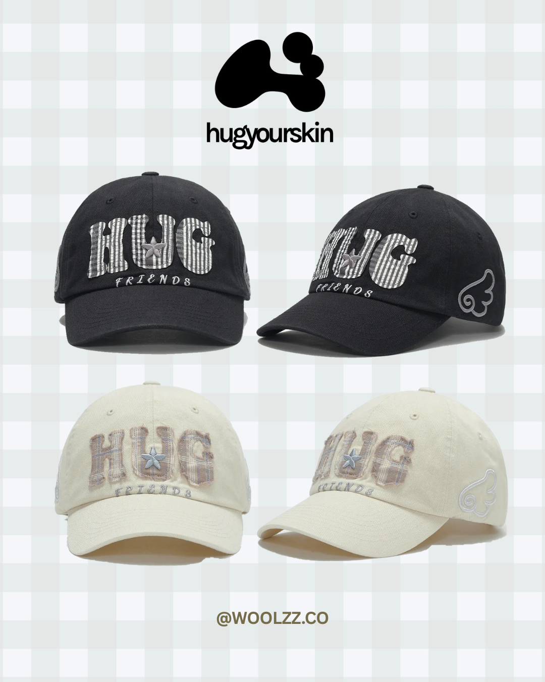 Hugyourskin 翅膀帽 棒球帽 鴨舌帽 格紋 條紋 新款 翅膀 (三色)