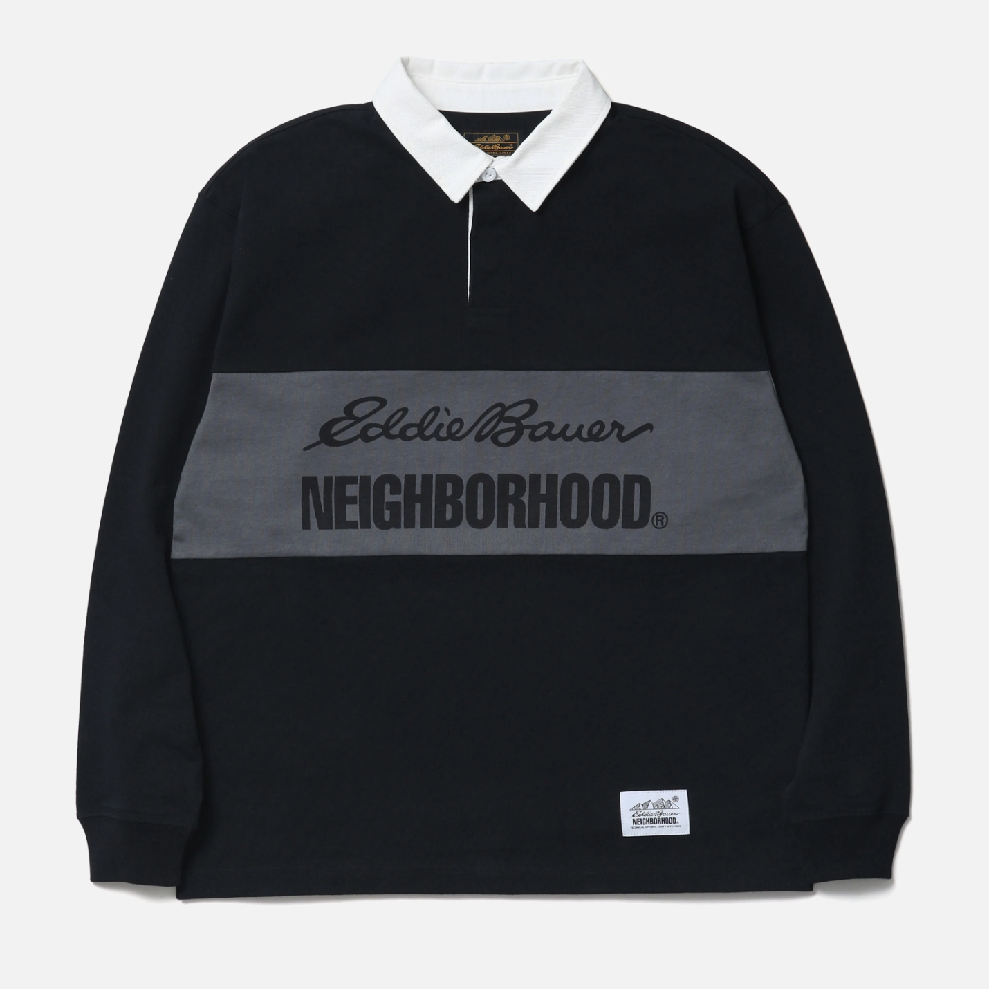 -（B3d04)-NEIGHBORHOOD NH X EDDIE BAUER . RUGBY SHIRT LS 有領 長袖 上衣 黑色/深藍-252ZMEBN-CSM03
