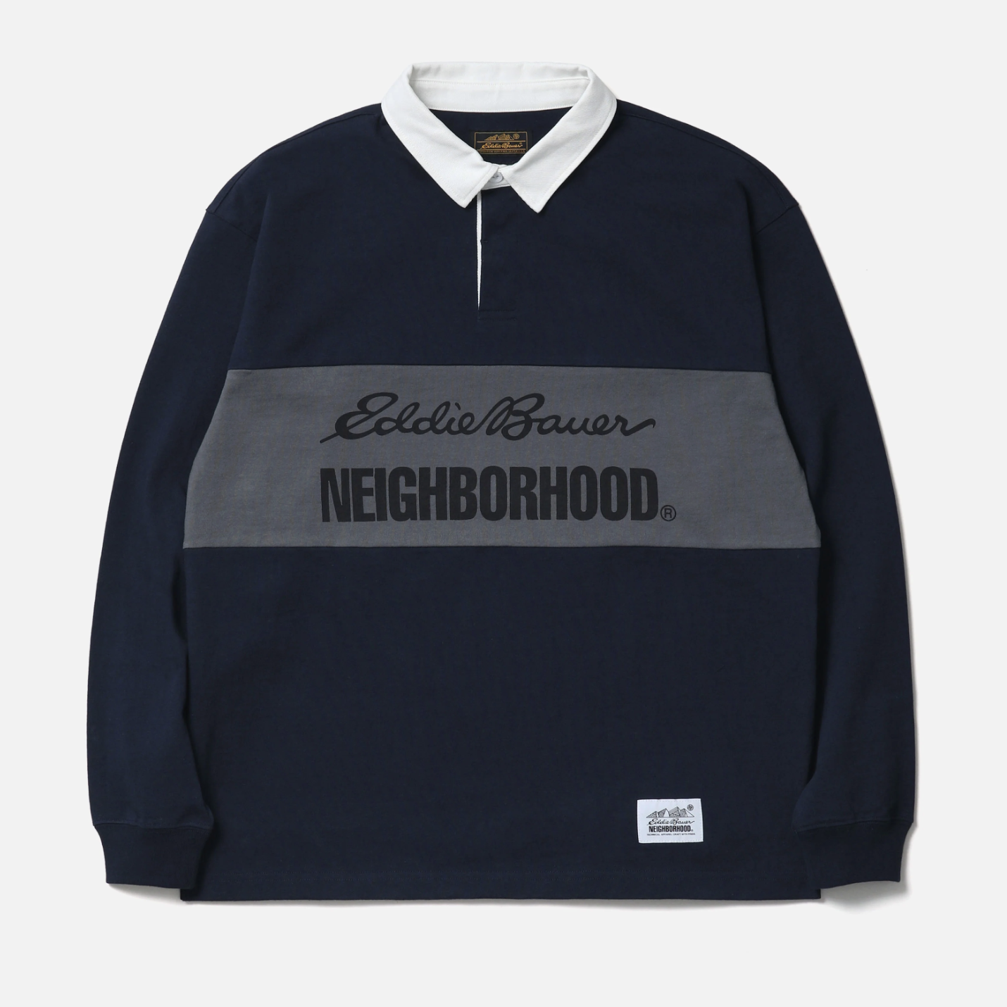 -（B3d04)-NEIGHBORHOOD NH X EDDIE BAUER . RUGBY SHIRT LS 有領 長袖 上衣 黑色/深藍-252ZMEBN-CSM03