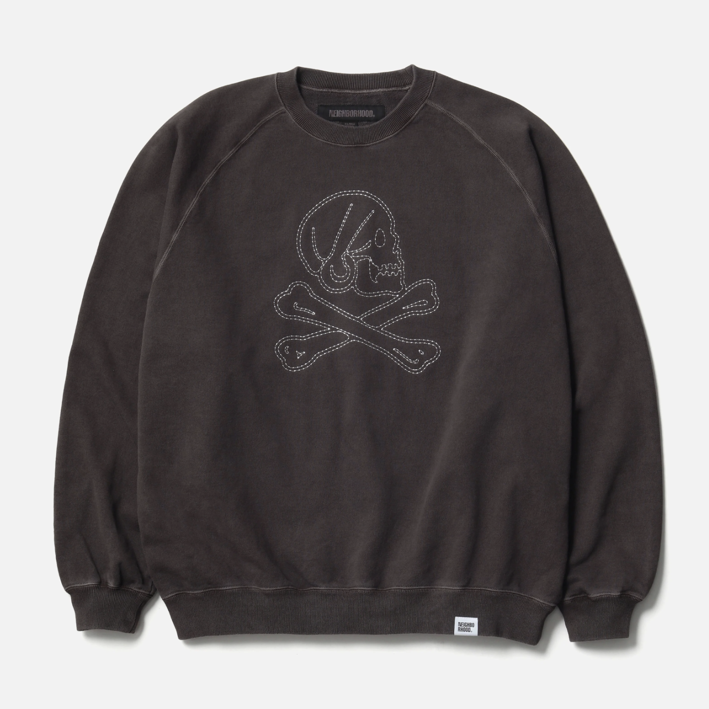 -(B3a03)-NEIGHBORHOOD  PIGMENT DYED SWEAT SHIRT LS  刺繡 骷顱 車縫線 落肩款 衛衣 大學Ｔ黑色/棕色/綠色/藍色 -252FPNH-CSM04