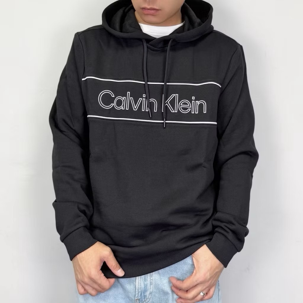 Calvin Klein CK 橫線鏤空字母 內刷毛 帽T 長袖上衣