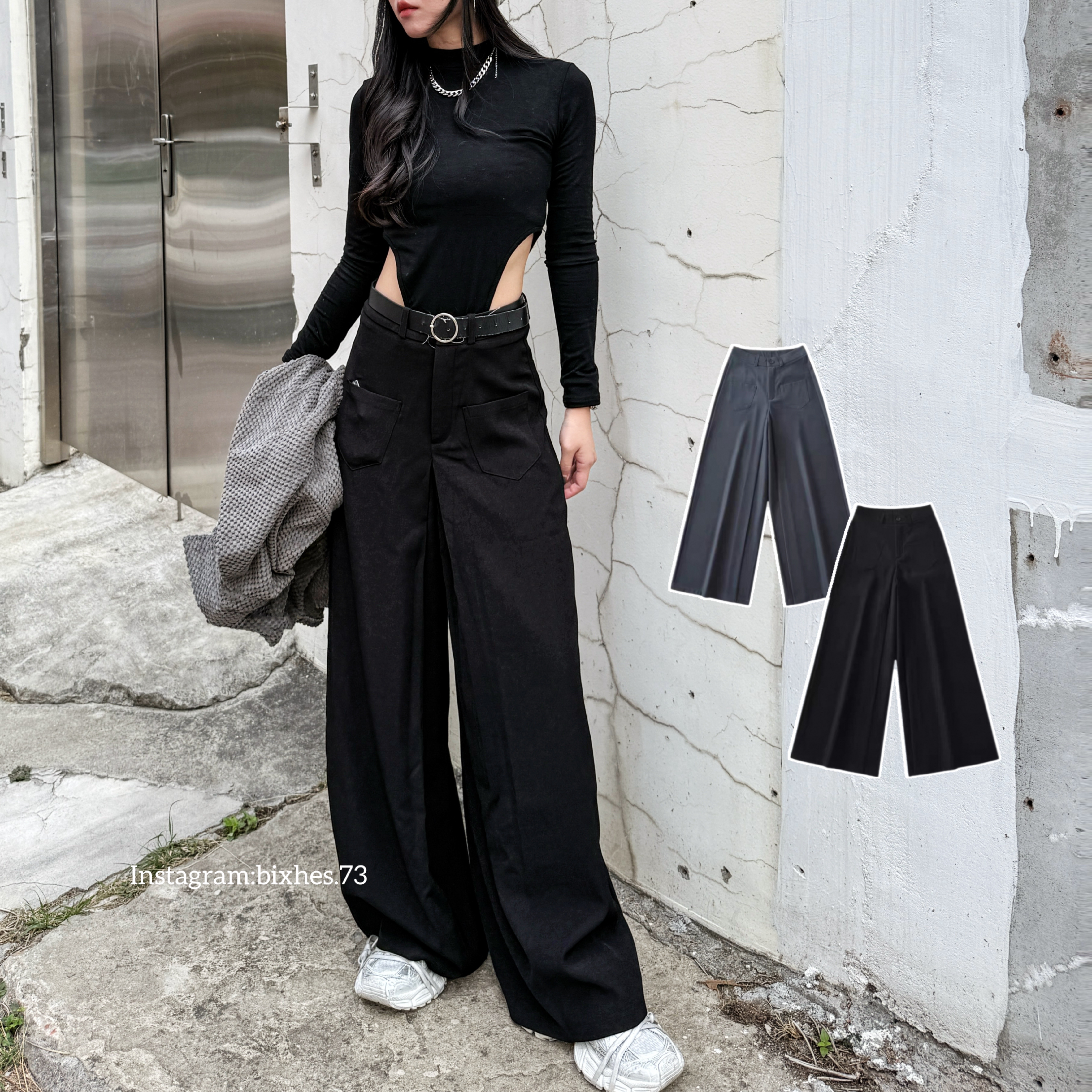 雙口袋寬版西裝褲(E00071)