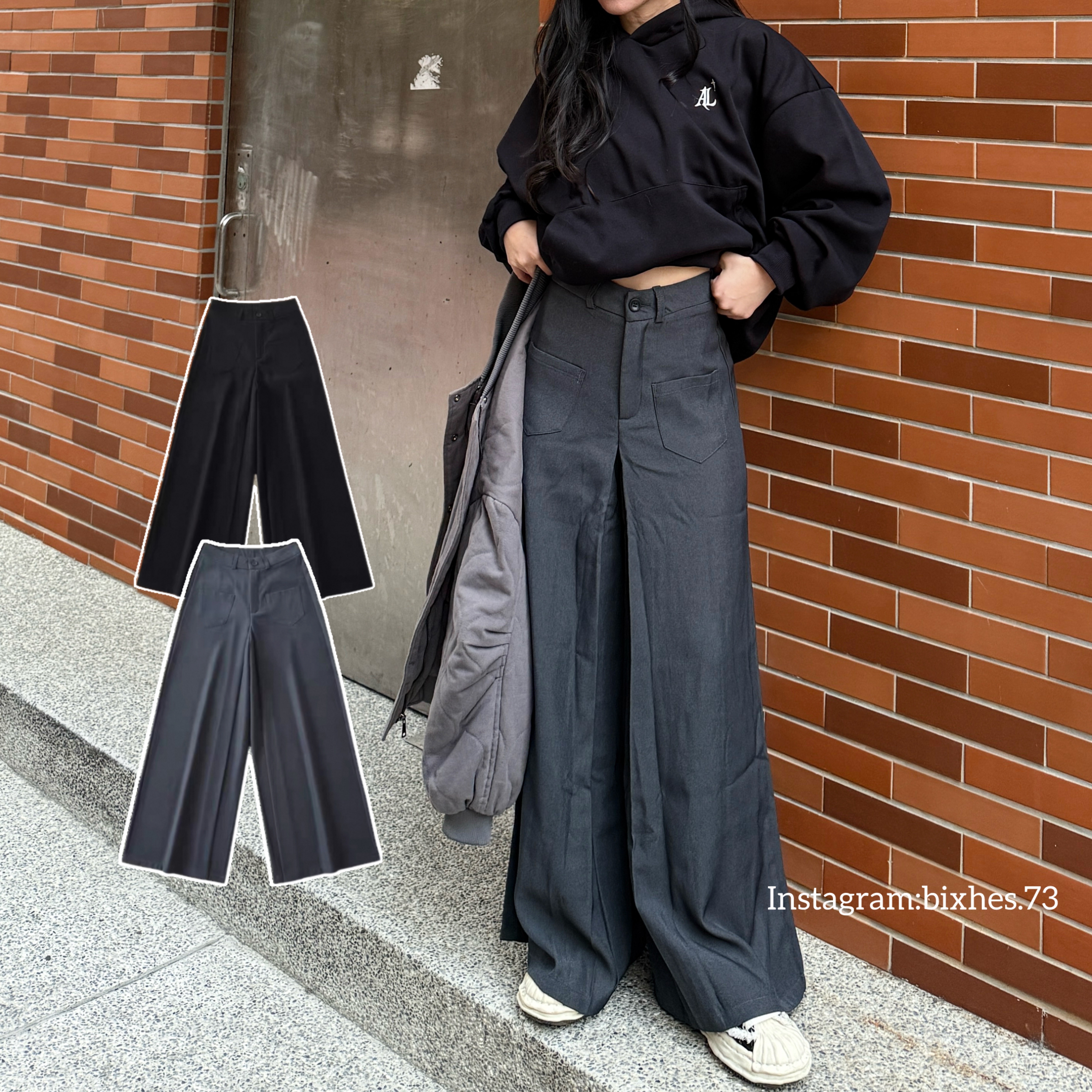 雙口袋寬版西裝褲(E00071)