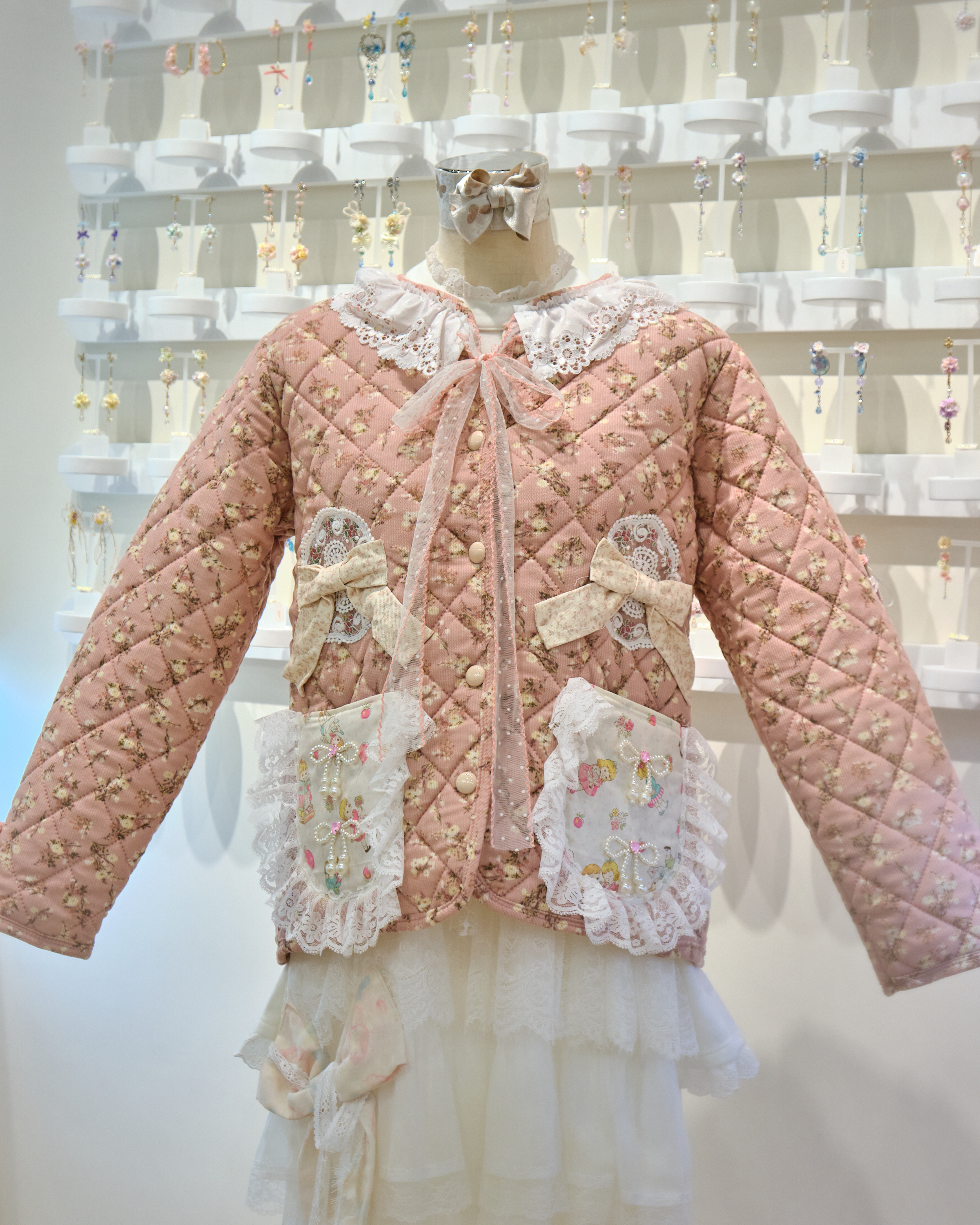 13159 Whisper-Pink Blossom Lace-Trimmed Quilted Jacket
