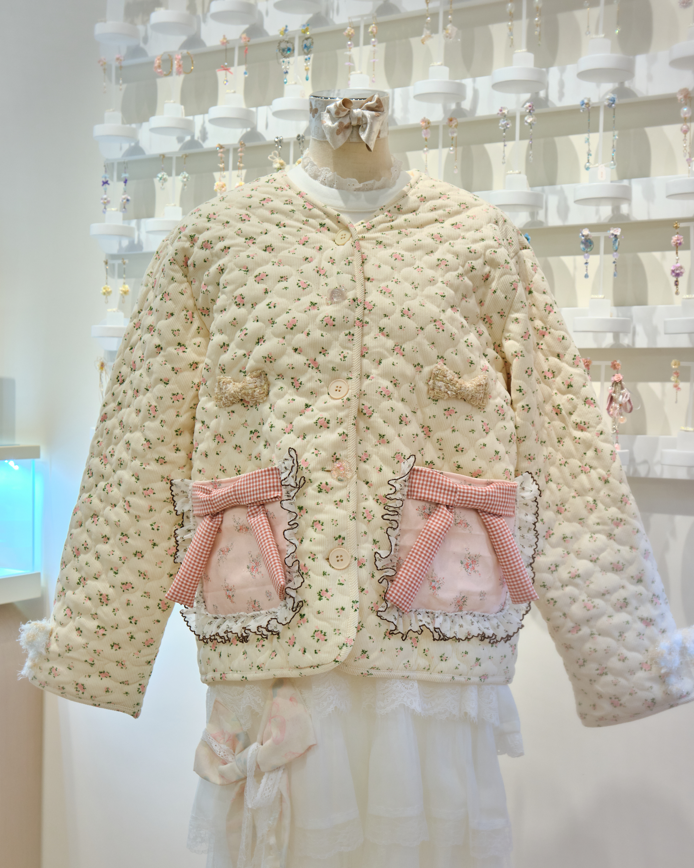 13158 Whisper-Pink Blossom Lace-Trimmed Quilted Jacket