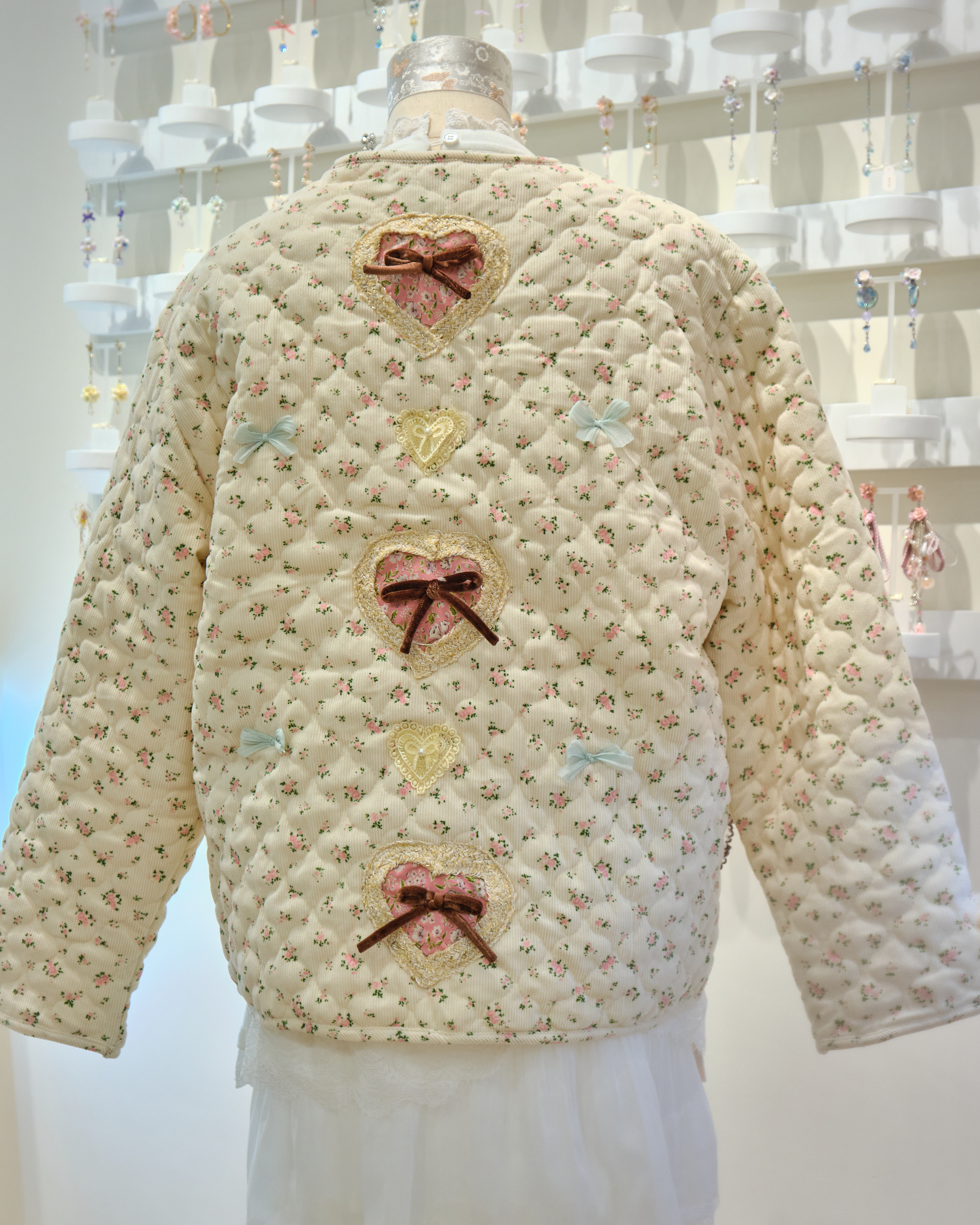 13158 Whisper-Pink Blossom Lace-Trimmed Quilted Jacket