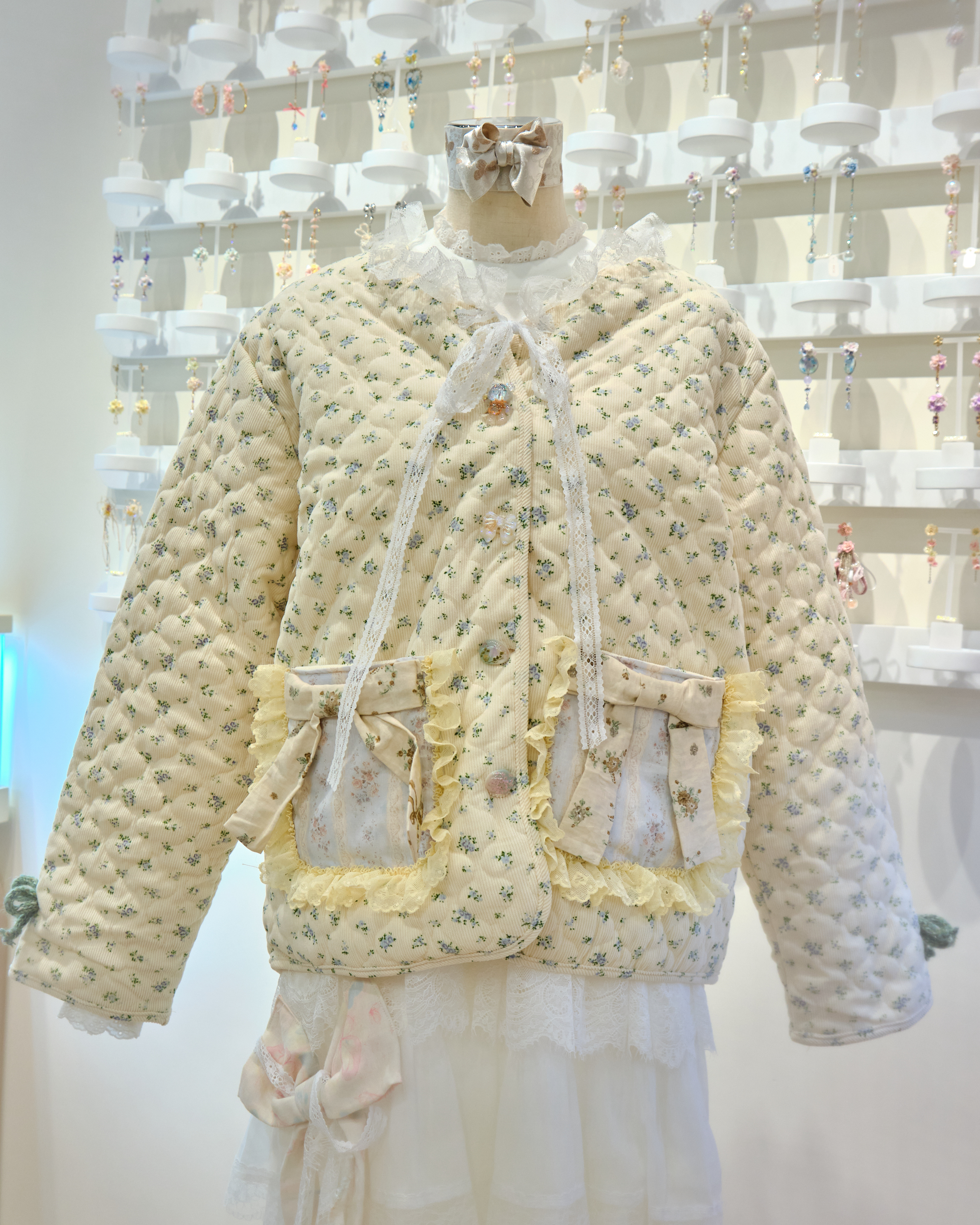 13157 Whisper-Pink Blossom Lace-Trimmed Quilted Jacket