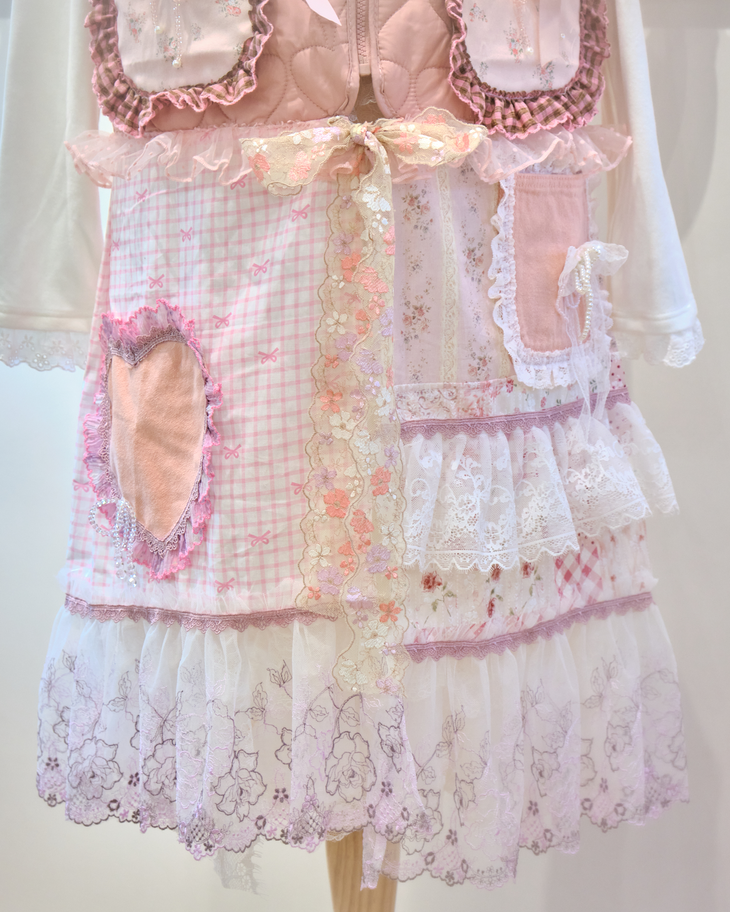 13155 Coquette Floral Quilted Heart-Back Long Vest Jacket