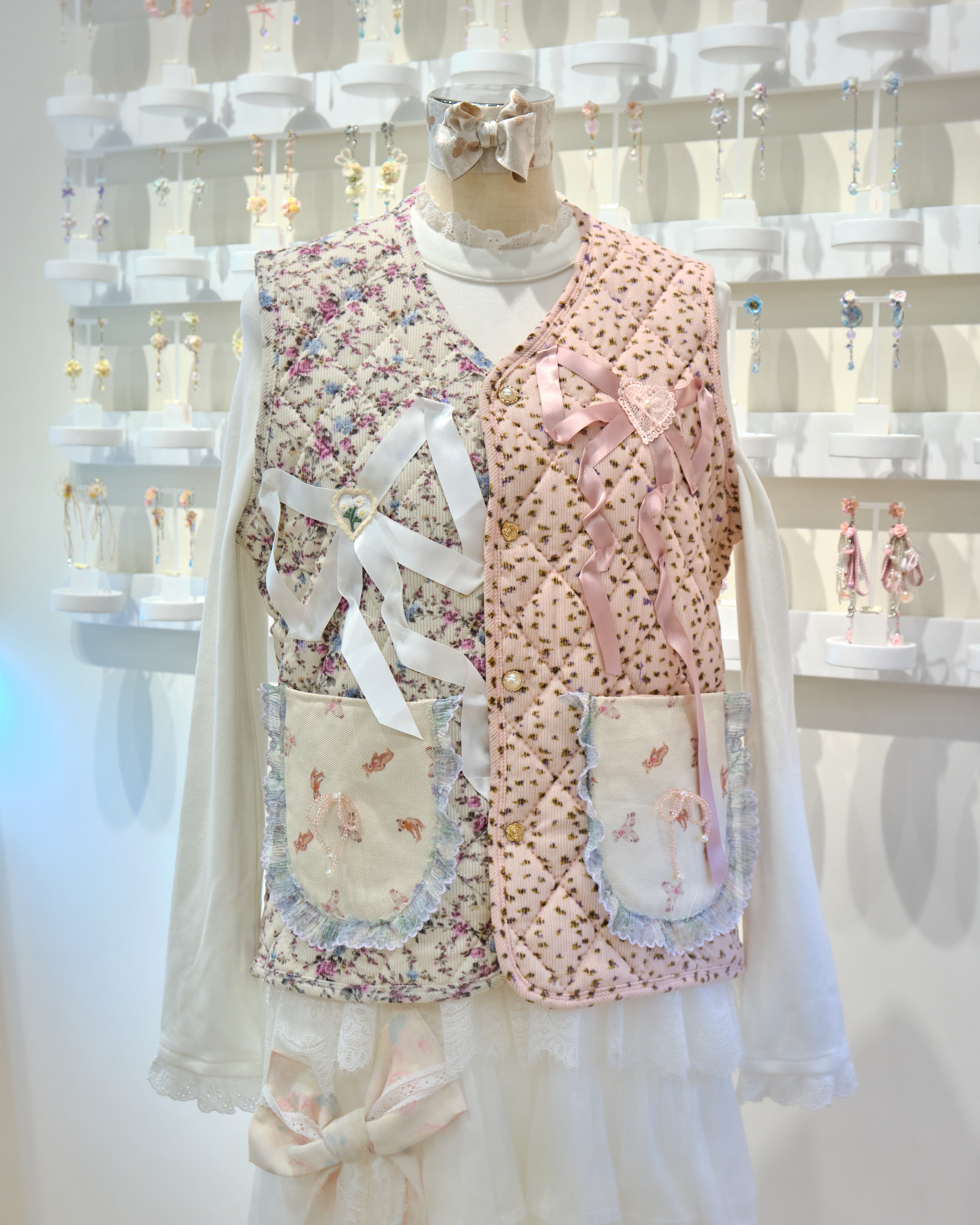 13153 Coquette Floral Quilted Heart-Back Vest Jacket