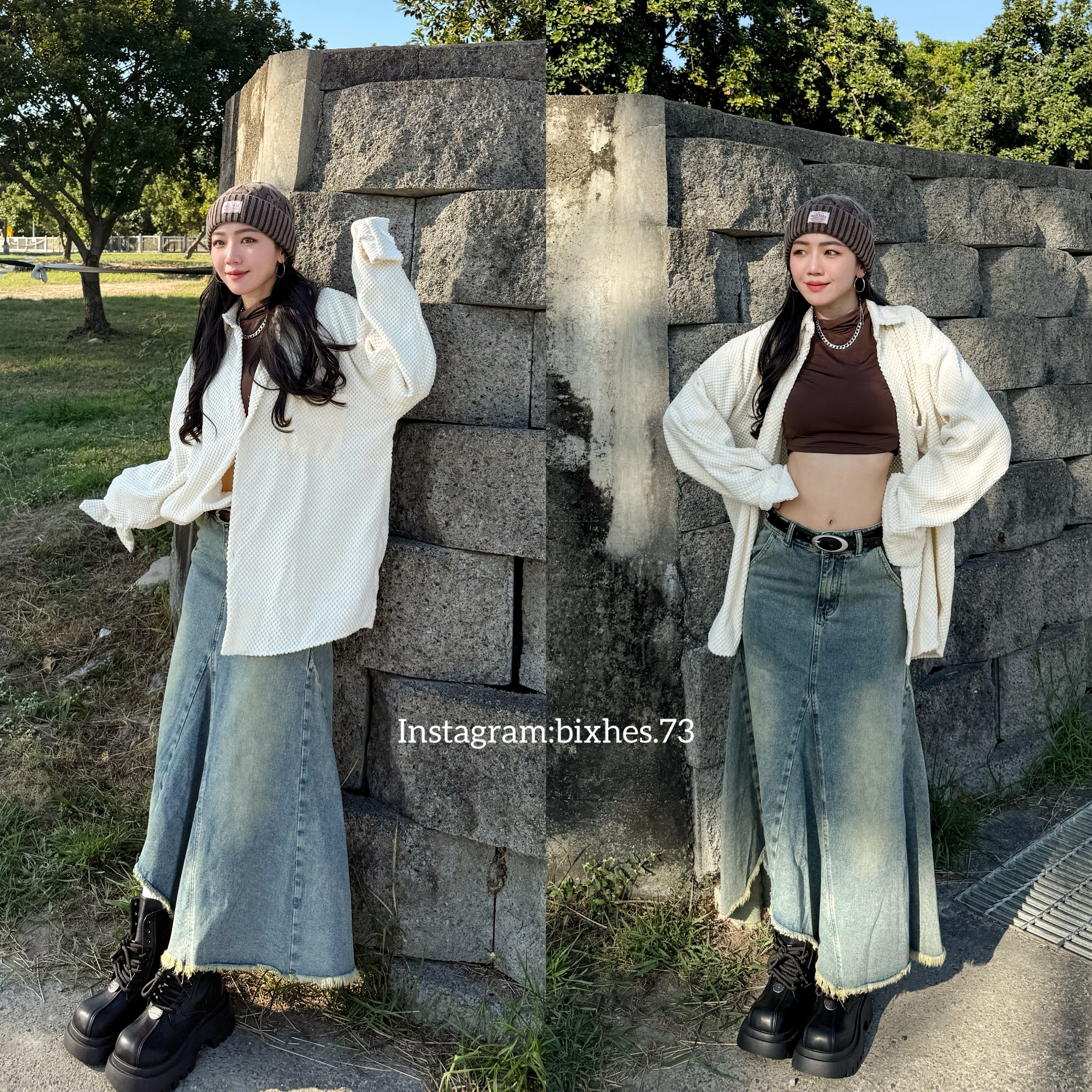 質感水洗不規則牛仔長裙(D00019)