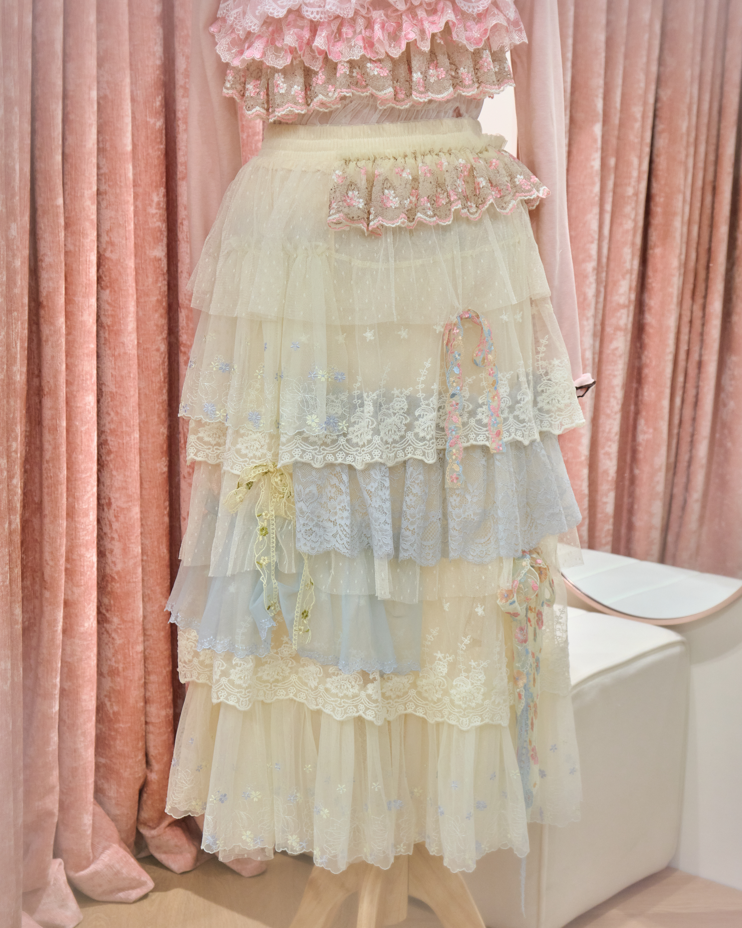 13149 Pastel Ombré Multi-Layer Embroidery Lace Cake Skirt