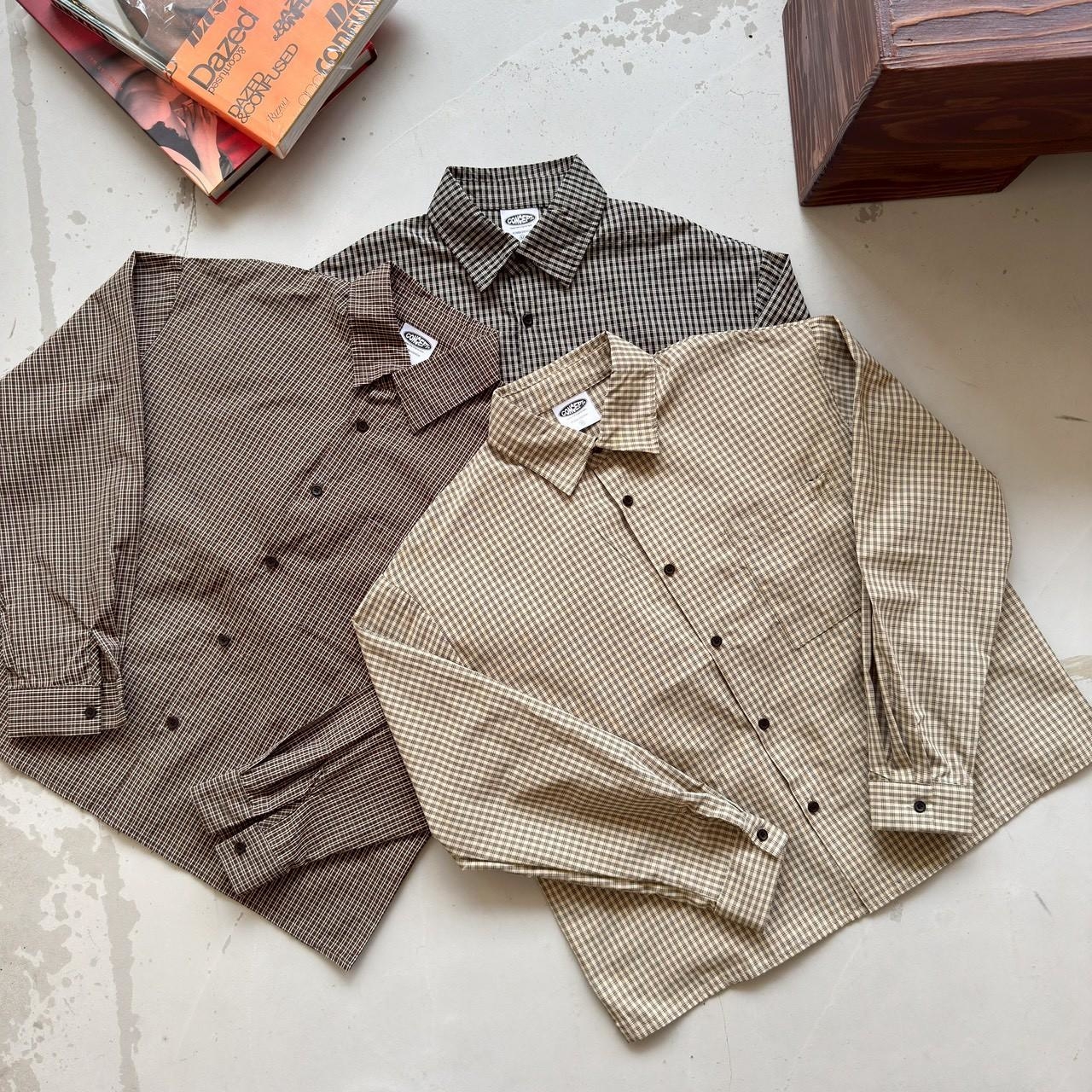 老花格紋棉麻寬短版襯衫 98343