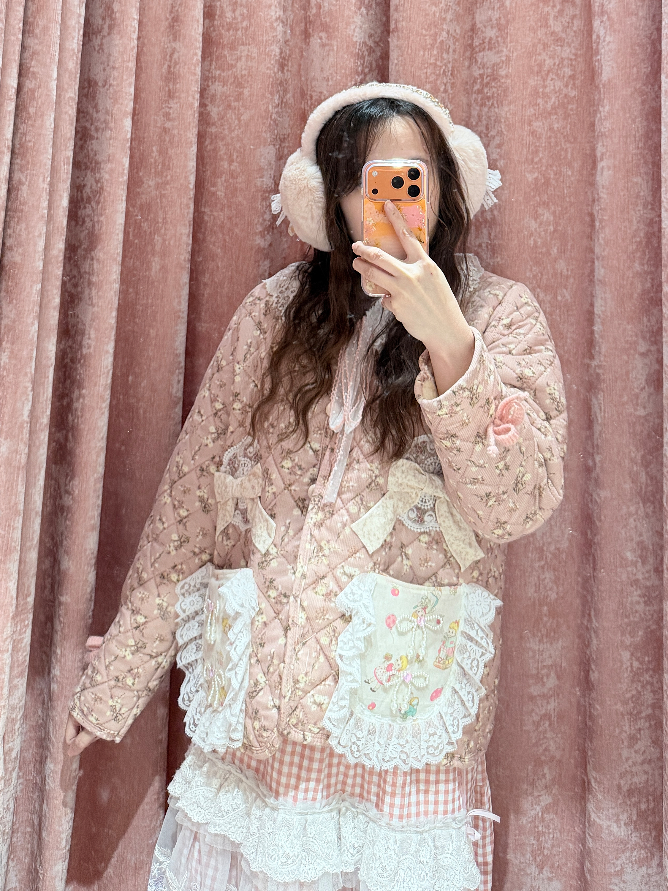 13156 Whisper-Pink Blossom Lace-Trimmed Quilted Jacket